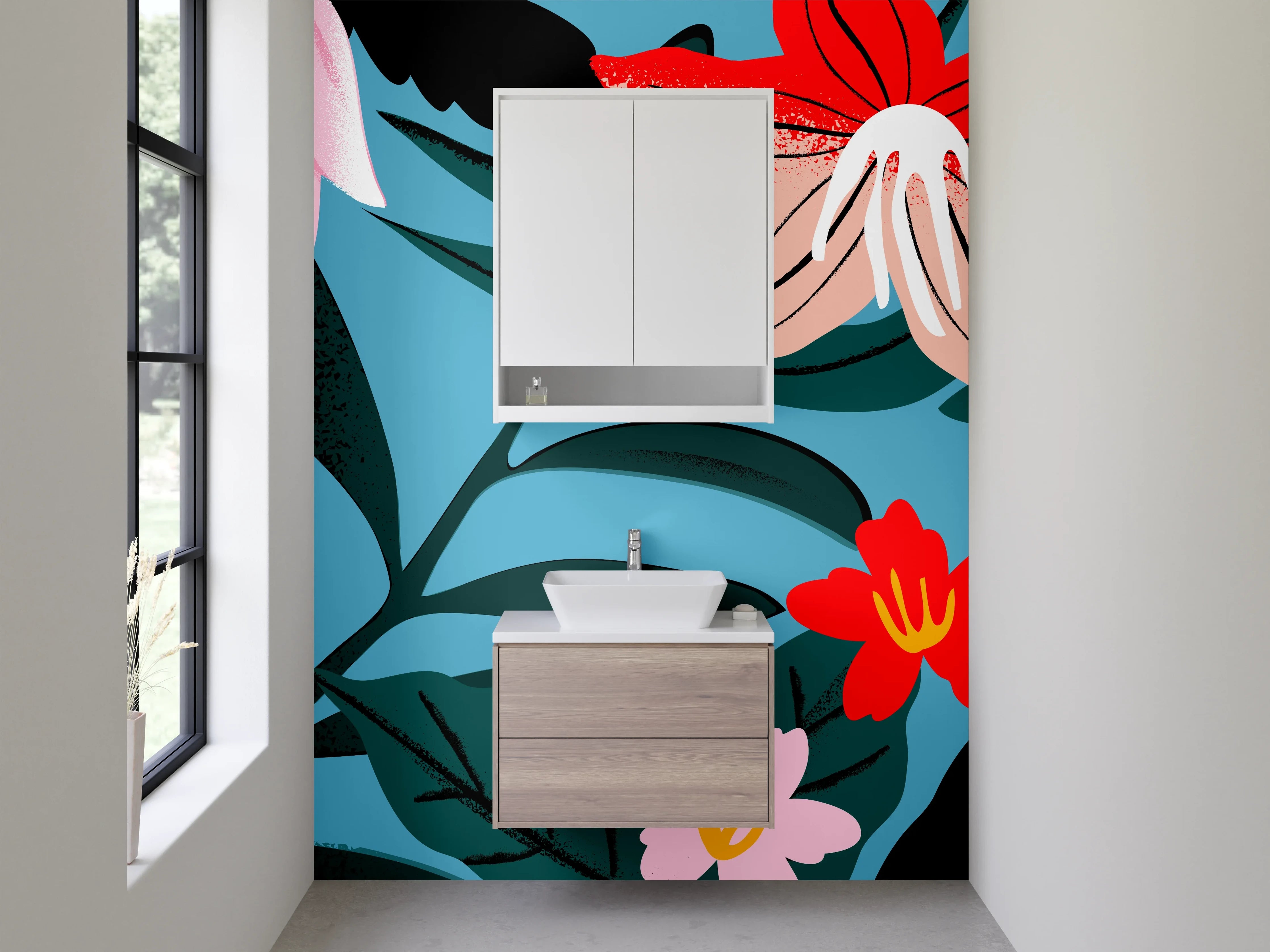 Waschbecken-Rückwand - Florales Design Illustration modern bunt
