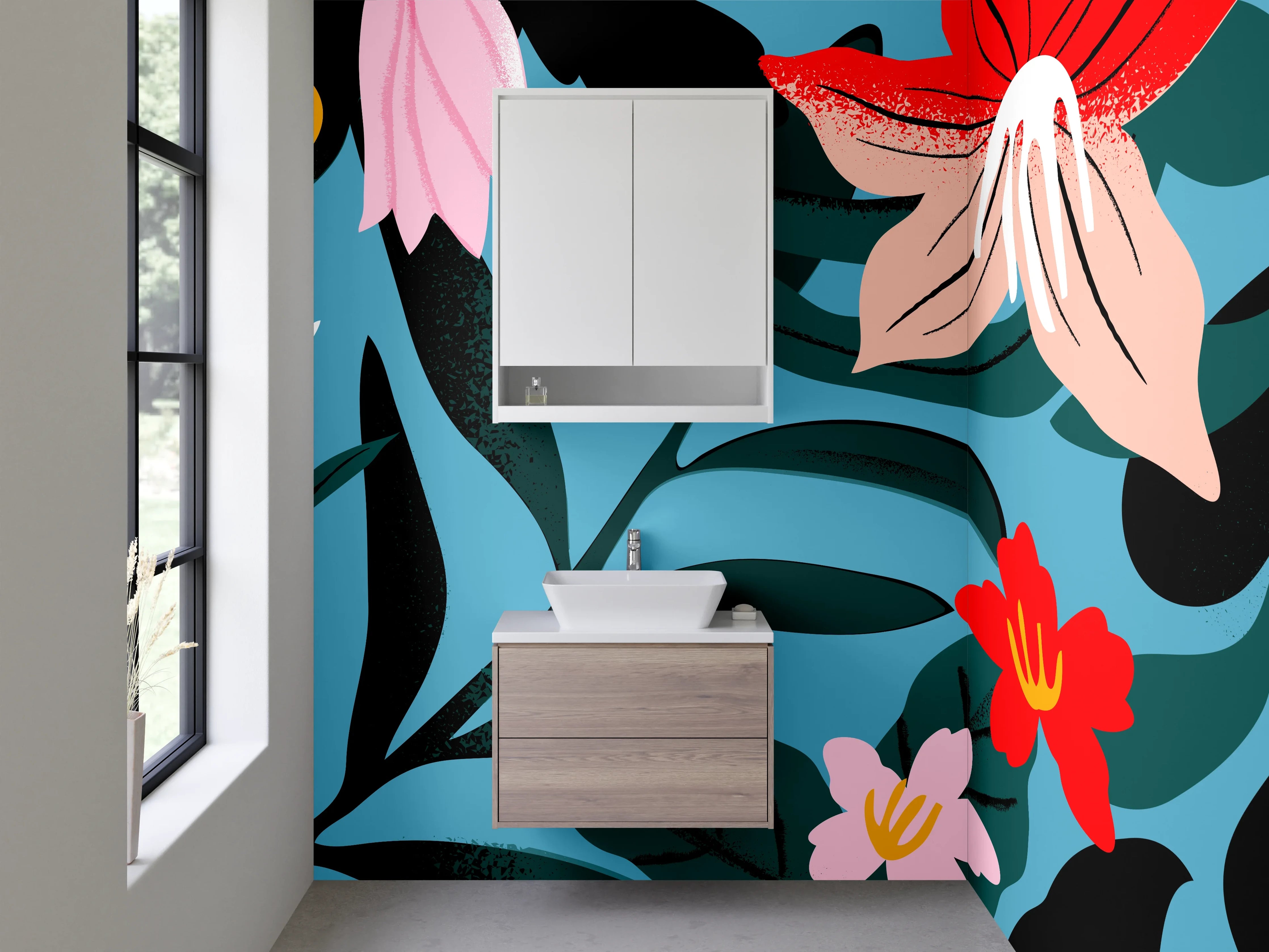 Waschbecken-Rückwand - Florales Design Illustration modern bunt