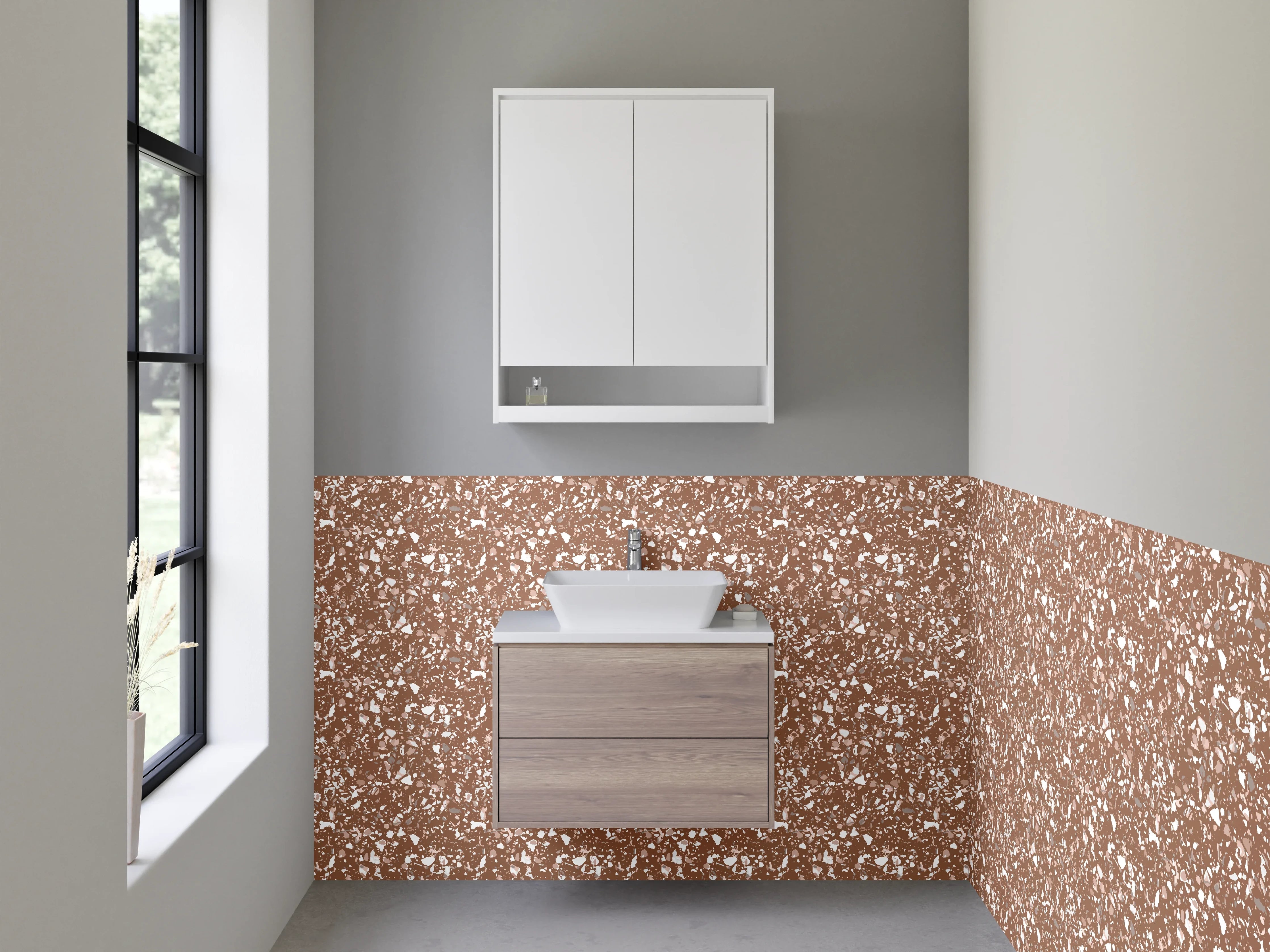 Waschbecken-Rückwand - Florales Mosaik in Braun und Beige