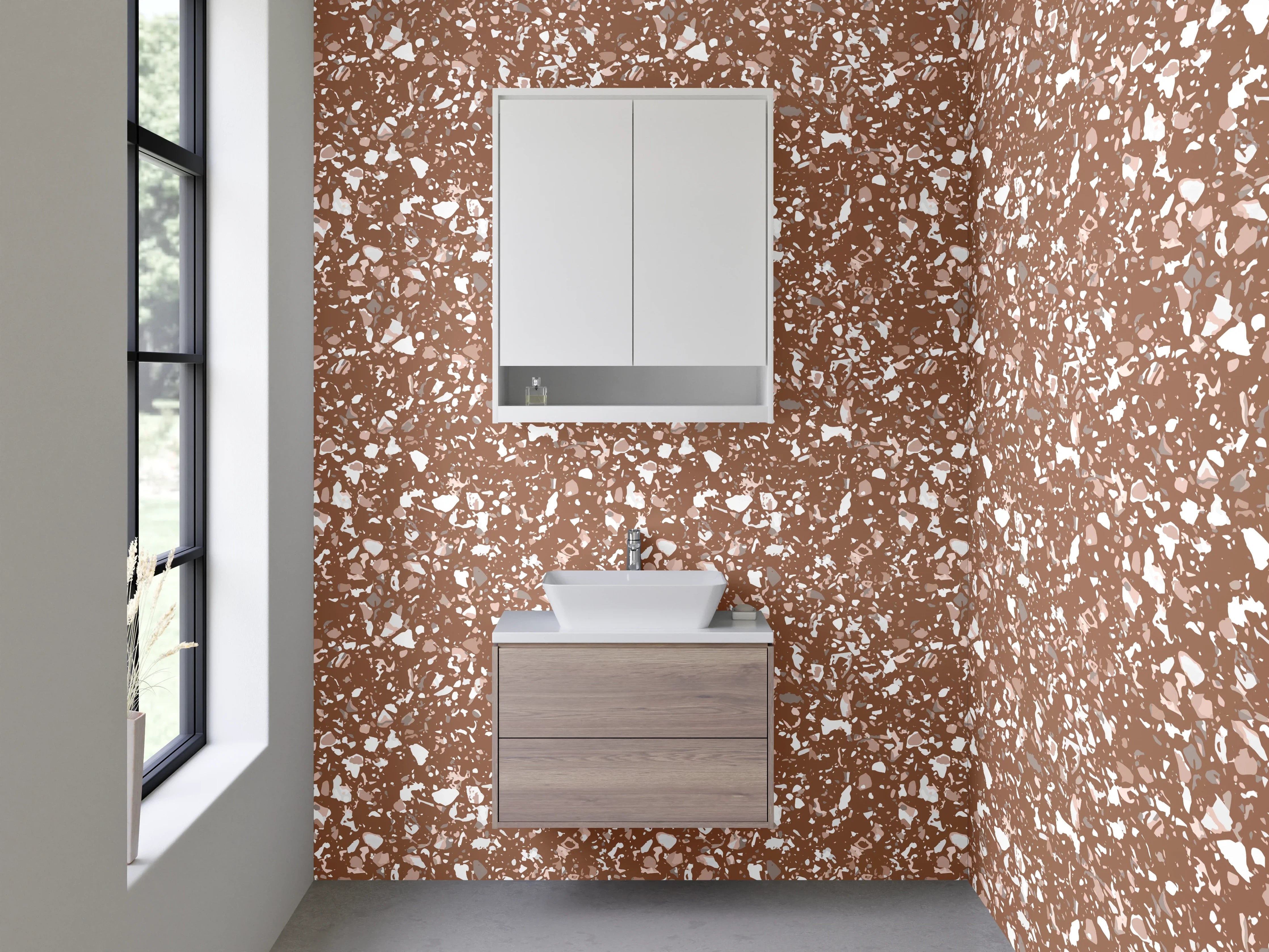 Waschbecken-Rückwand - Florales Mosaik in Braun und Beige