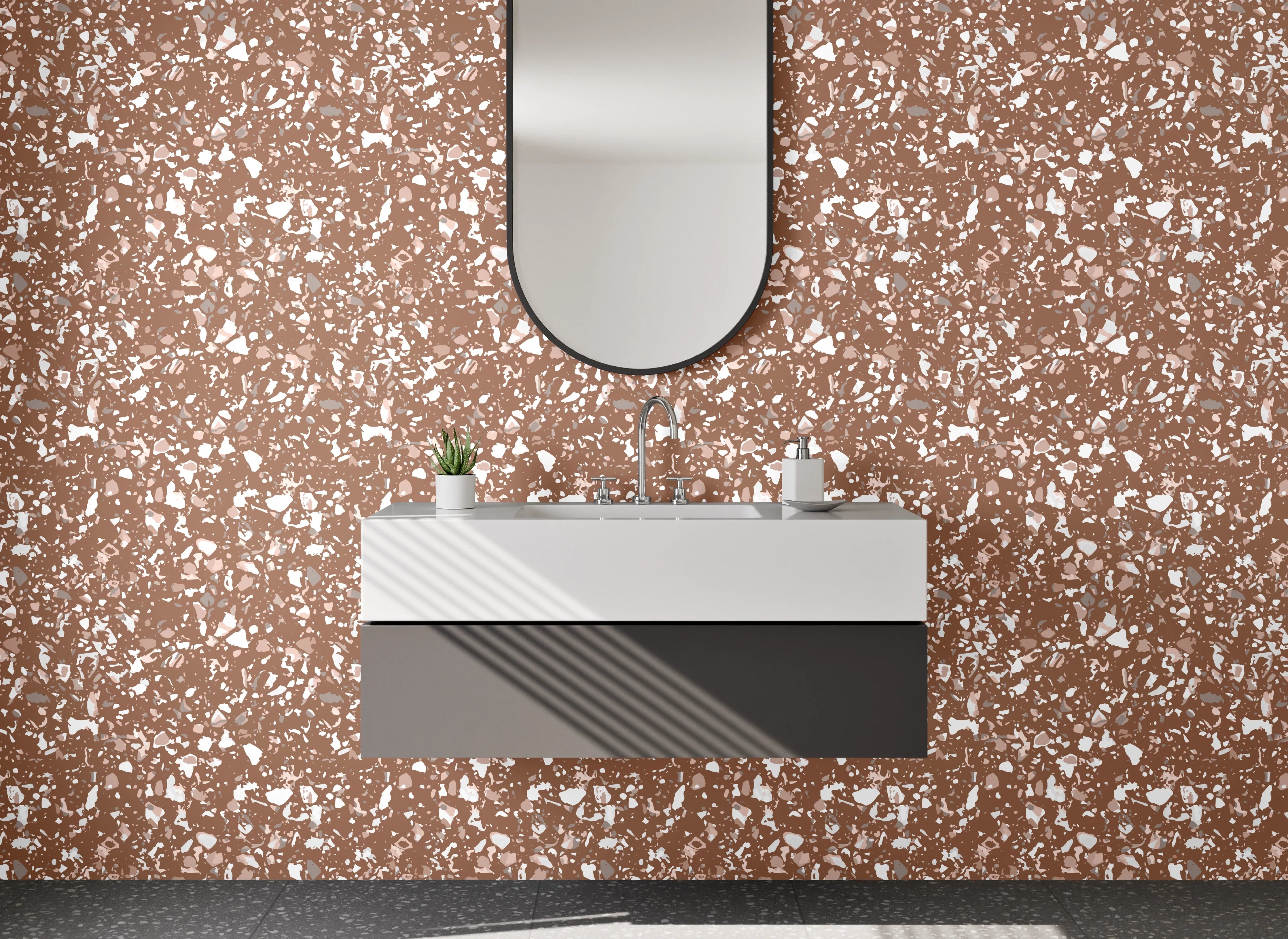 Waschbecken-Rückwand - Florales Mosaik in Braun und Beige