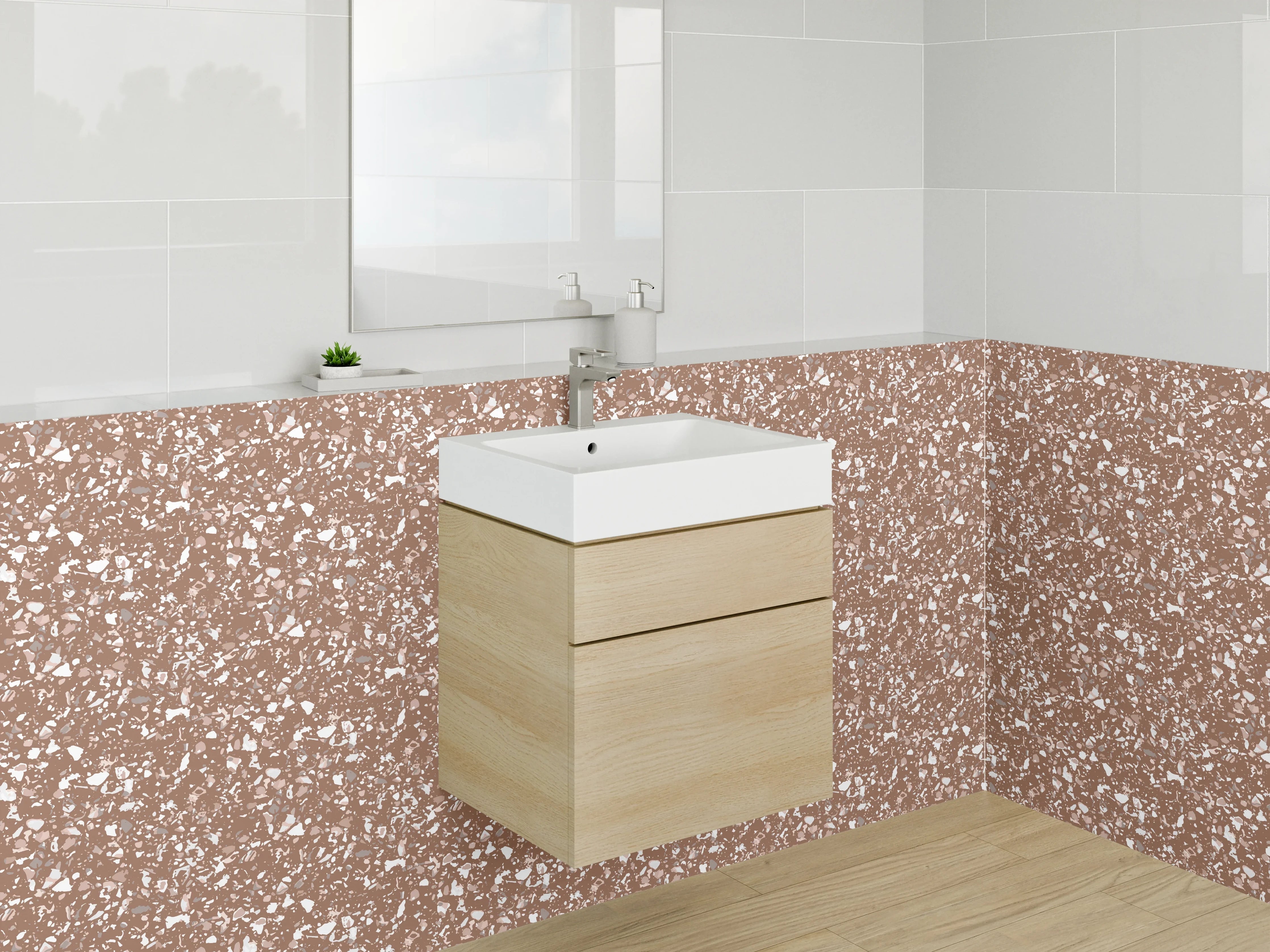 Waschbecken-Rückwand - Florales Mosaik in Braun und Beige