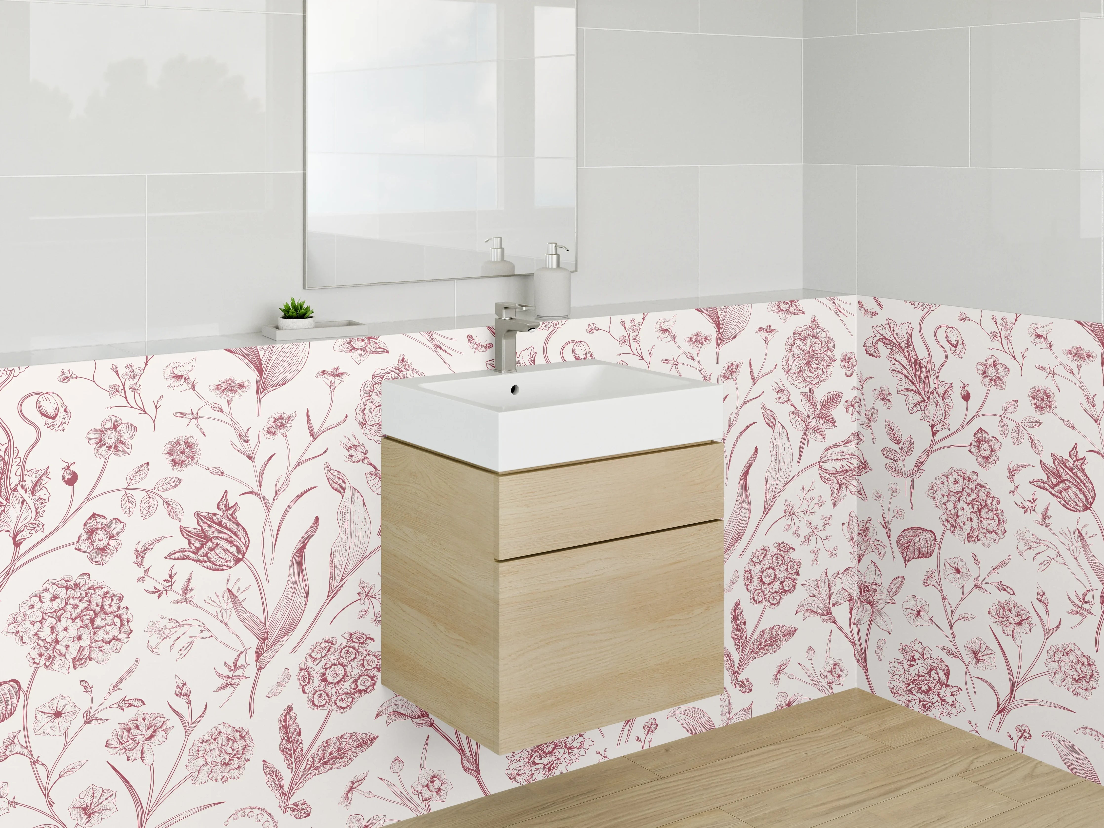 Waschbecken-Rückwand - Florales Muster Rosa Vintage