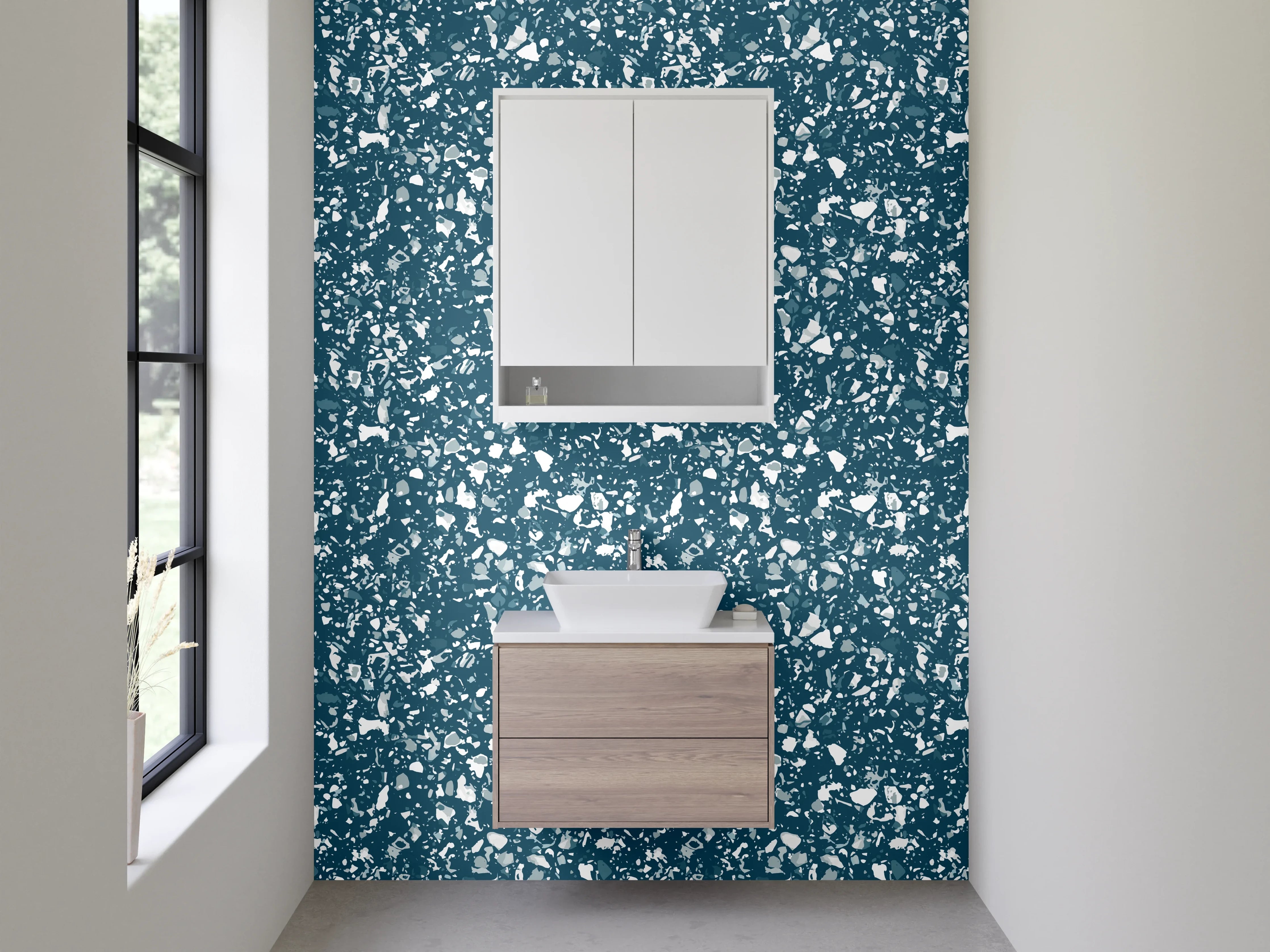 Waschbecken-Rückwand - Florales Muster in Blau – Fliesenoptik