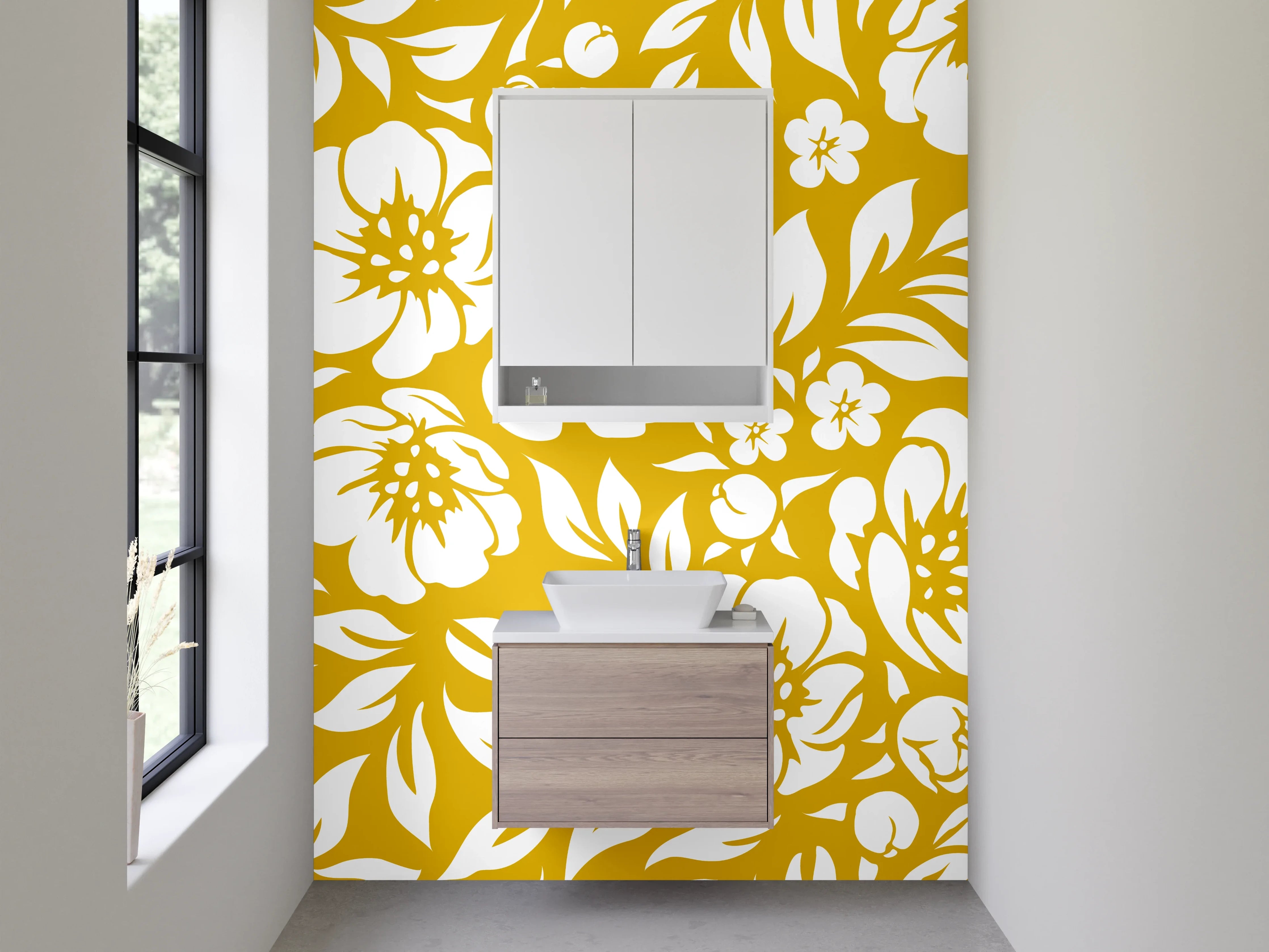 Waschbecken-Rückwand - Florales Muster in Gold und Weiß