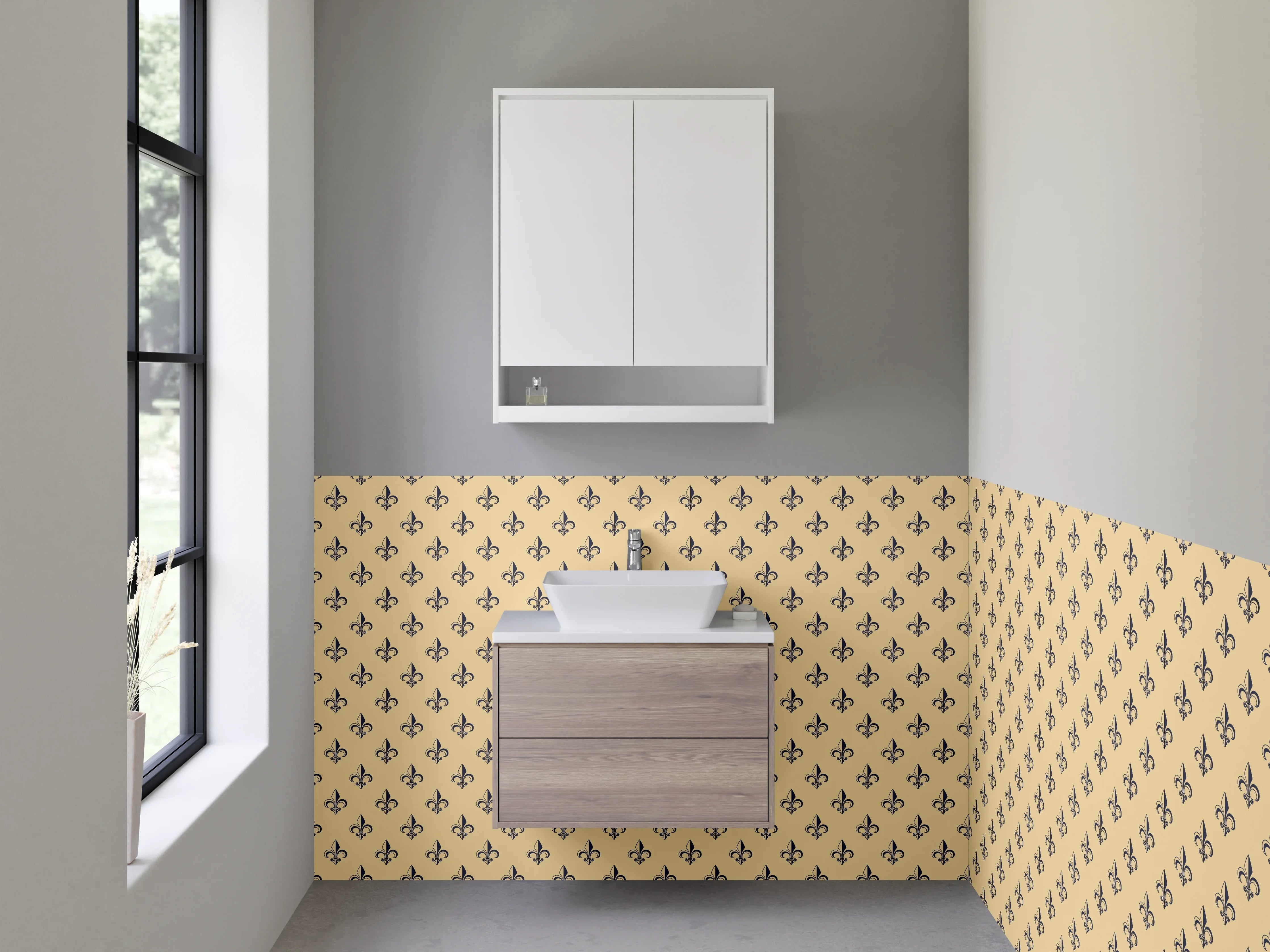 Waschbecken-Rückwand - Florales Retro-Muster Beige Braun