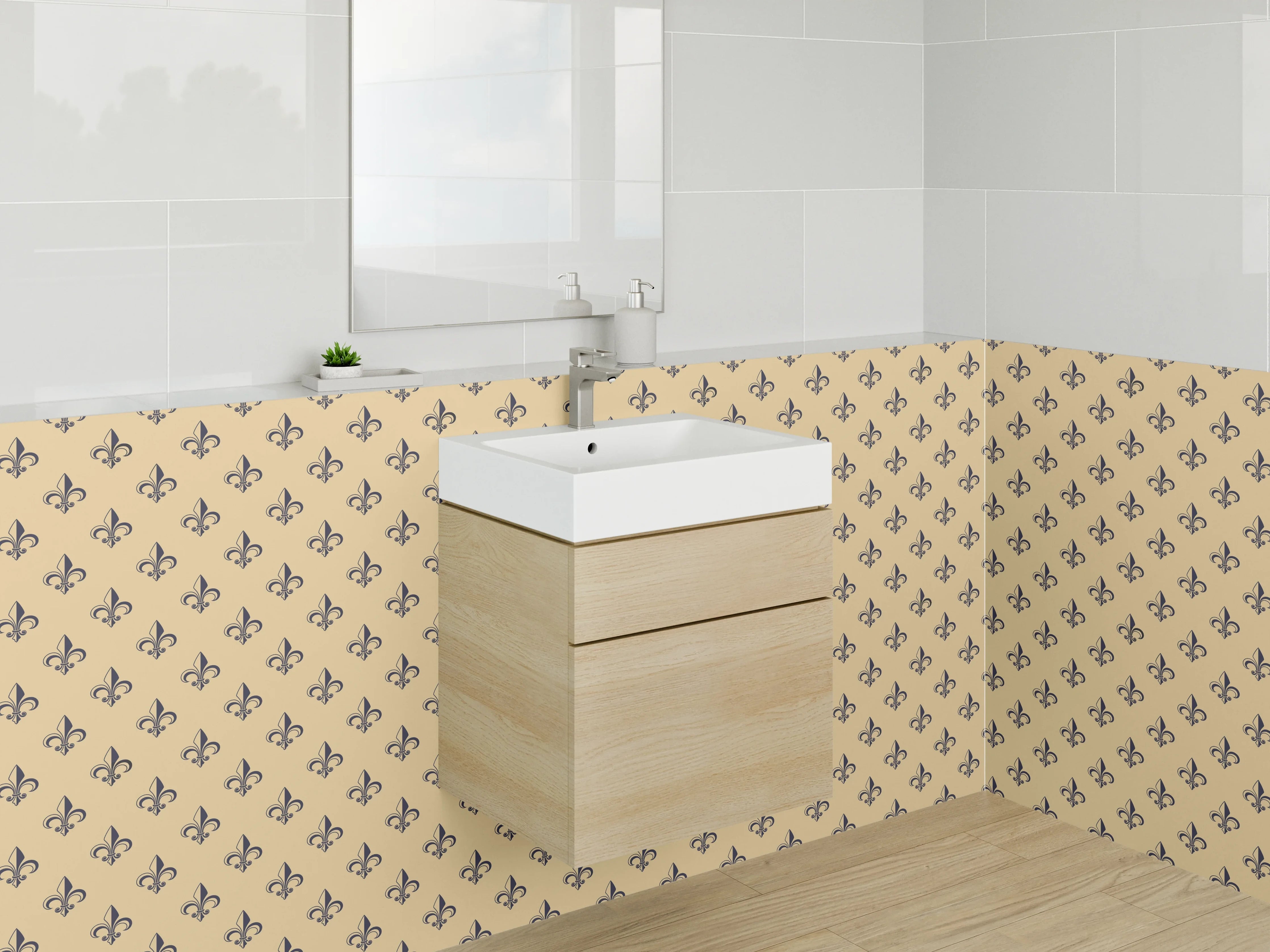 Waschbecken-Rückwand - Florales Retro-Muster Beige Braun