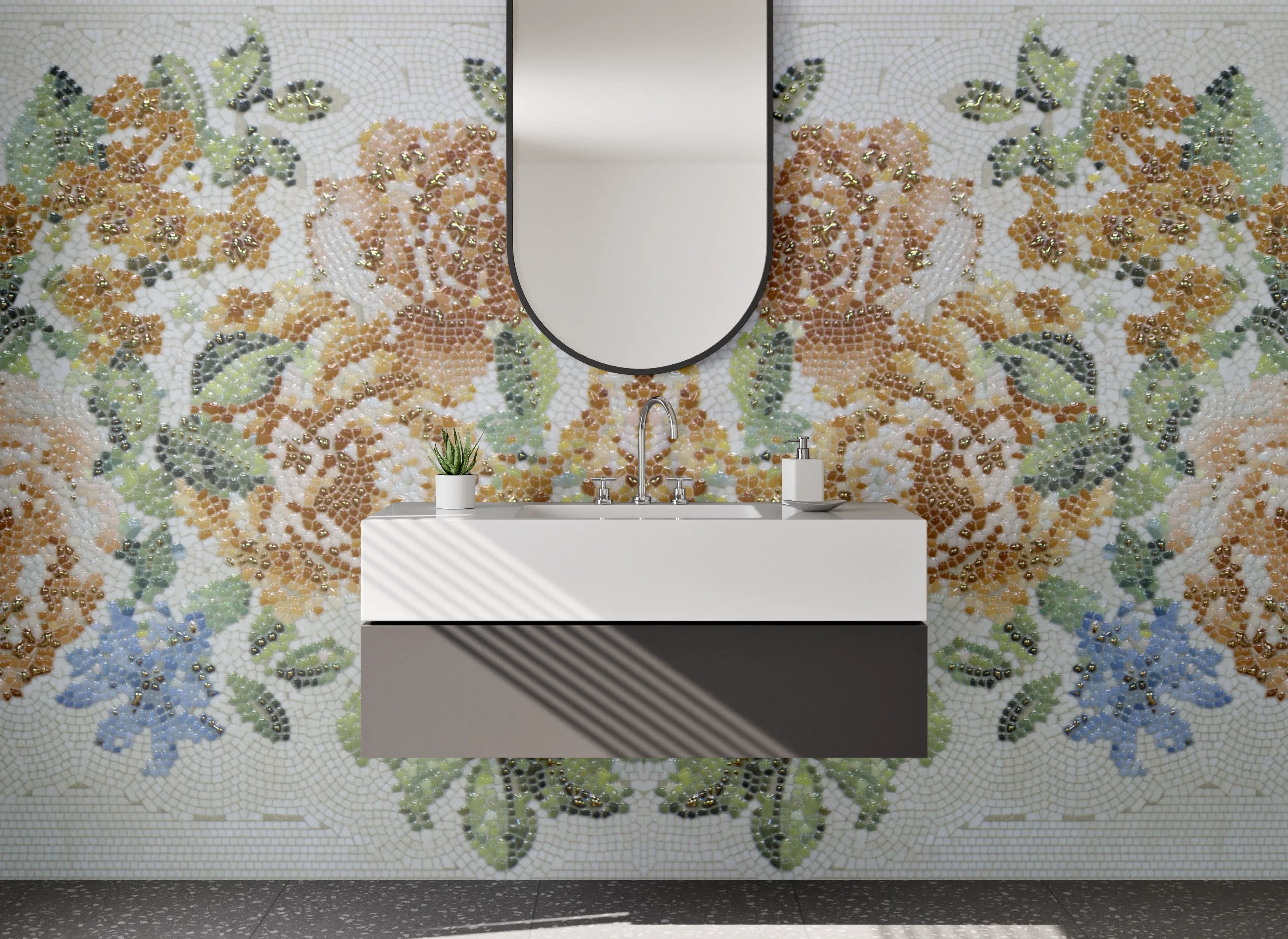 Waschbecken-Rückwand - Florales Vintage-Blumenmuster für Badrückwand