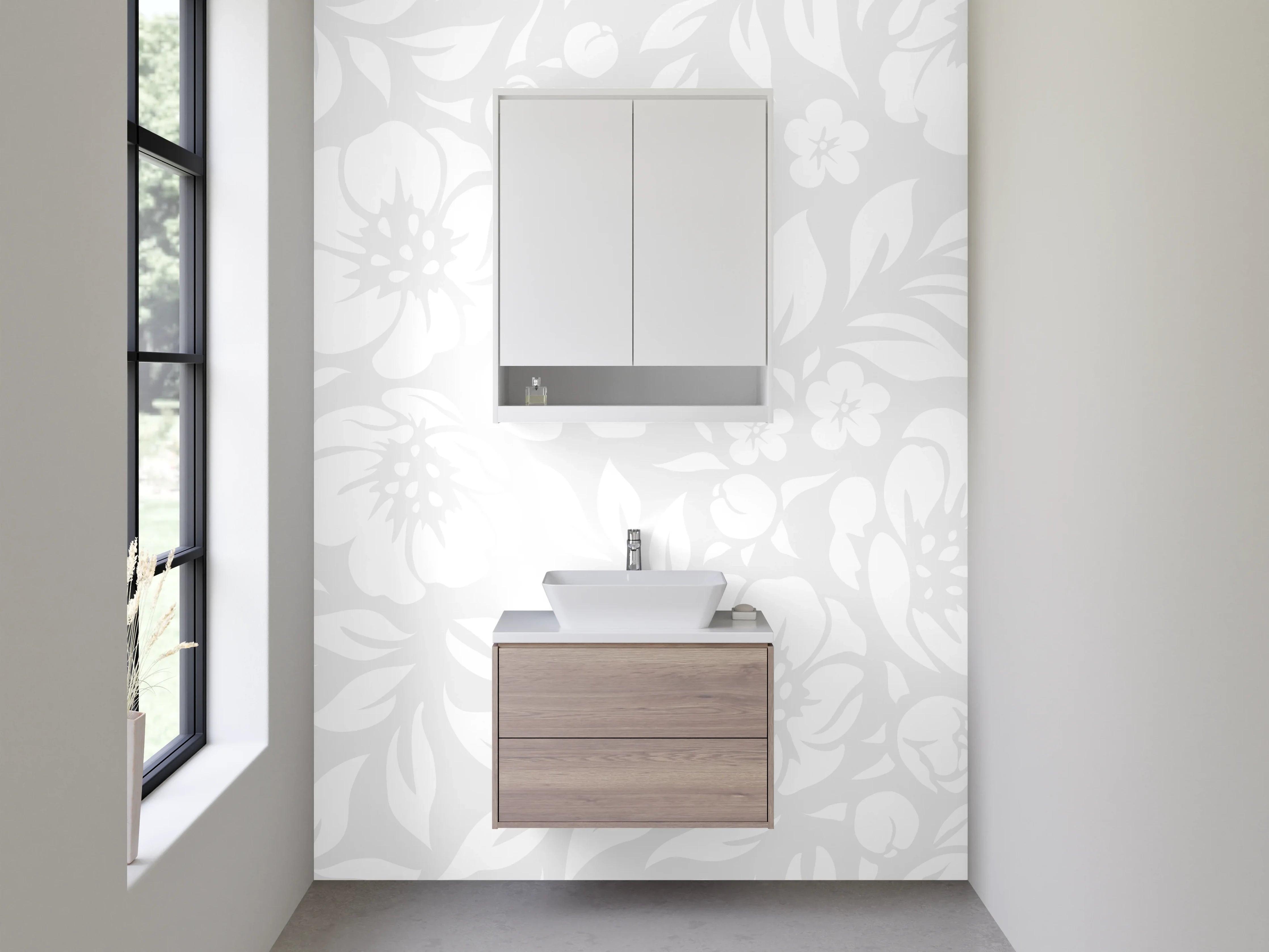 Waschbecken-Rückwand - Florales Weiß-Grau Muster Design