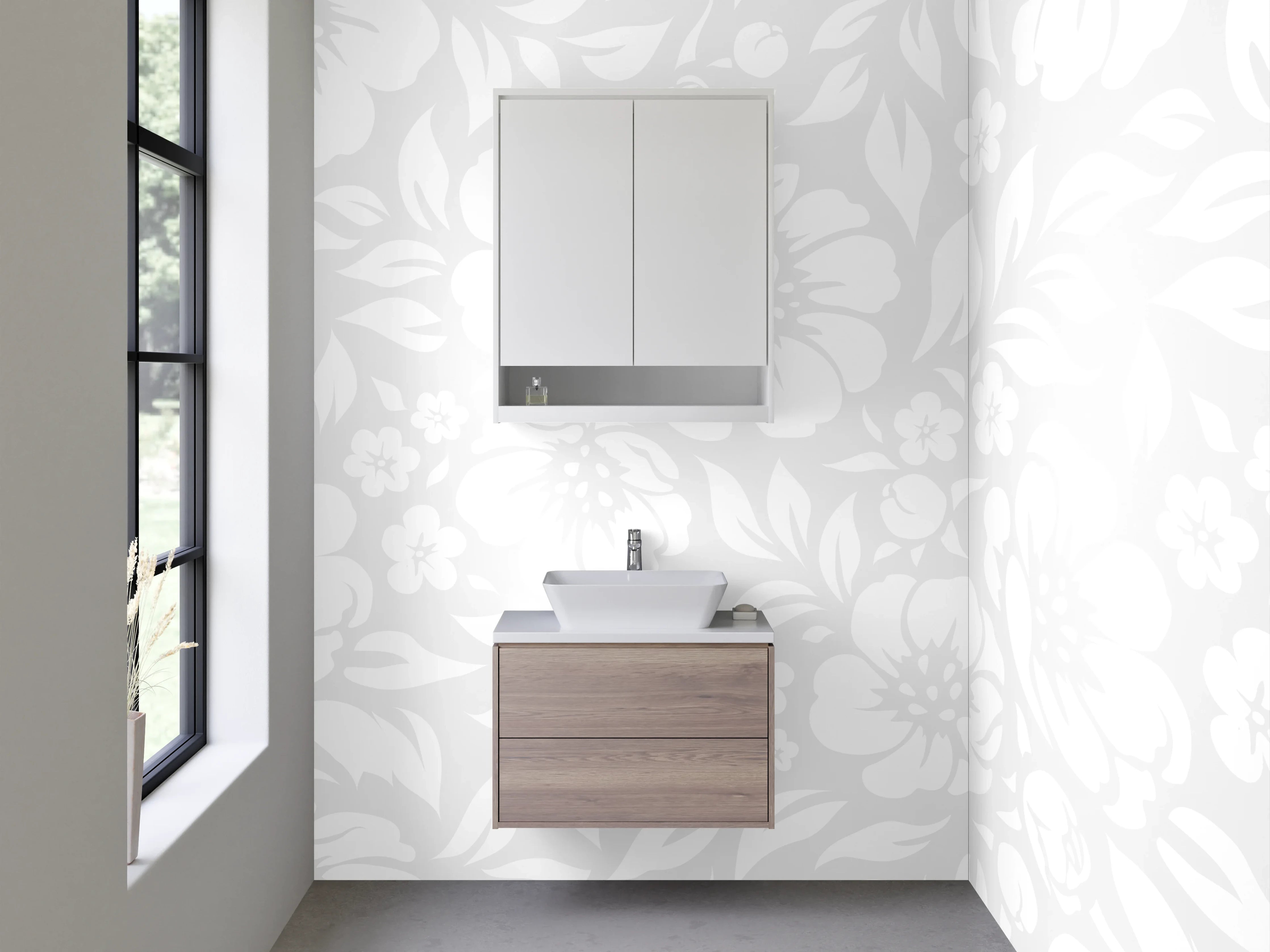 Waschbecken-Rückwand - Florales Weiß-Grau Muster Design