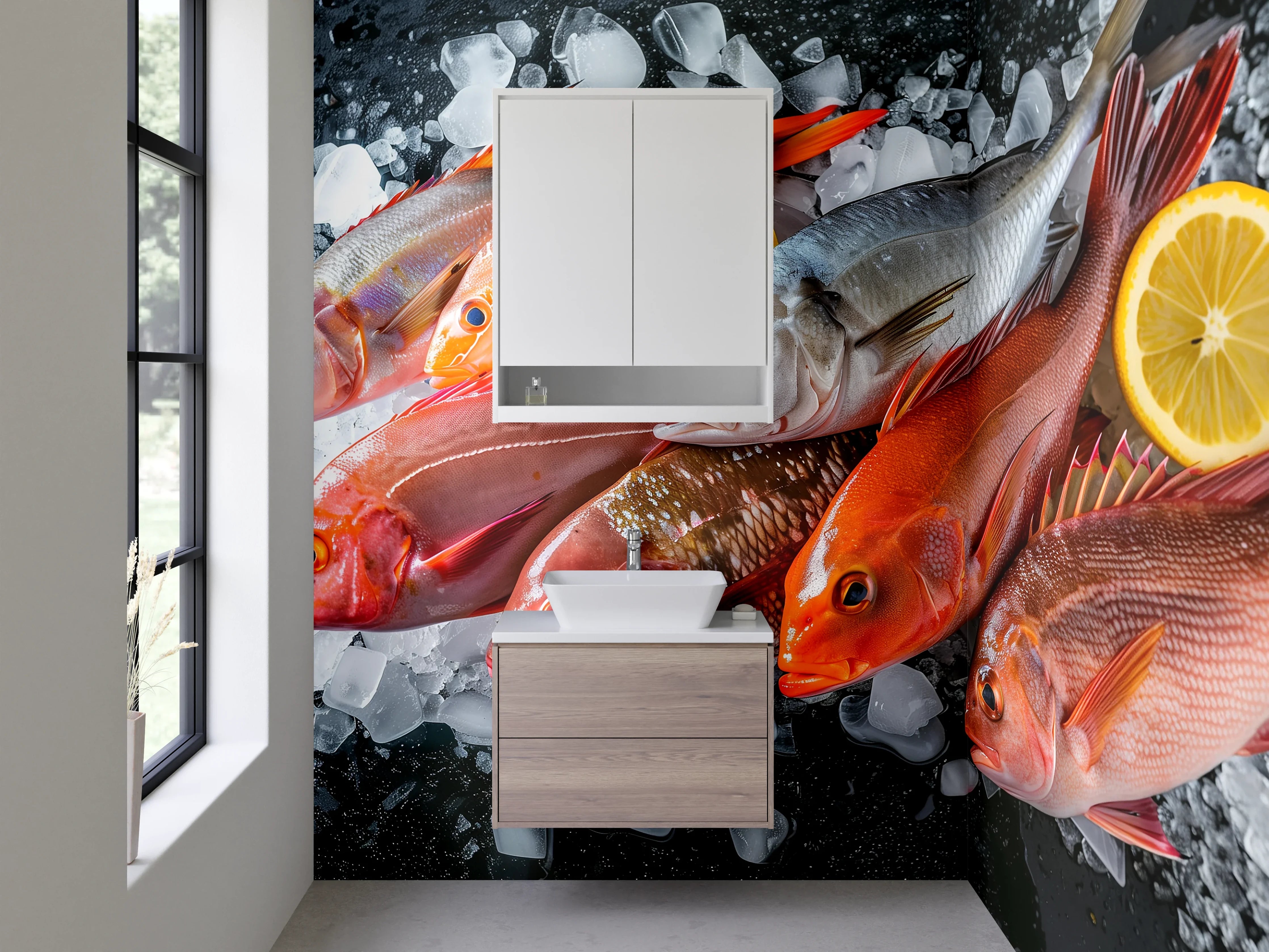 Waschbecken-Rückwand - Frische Fische auf Eis – Küchenrückwand