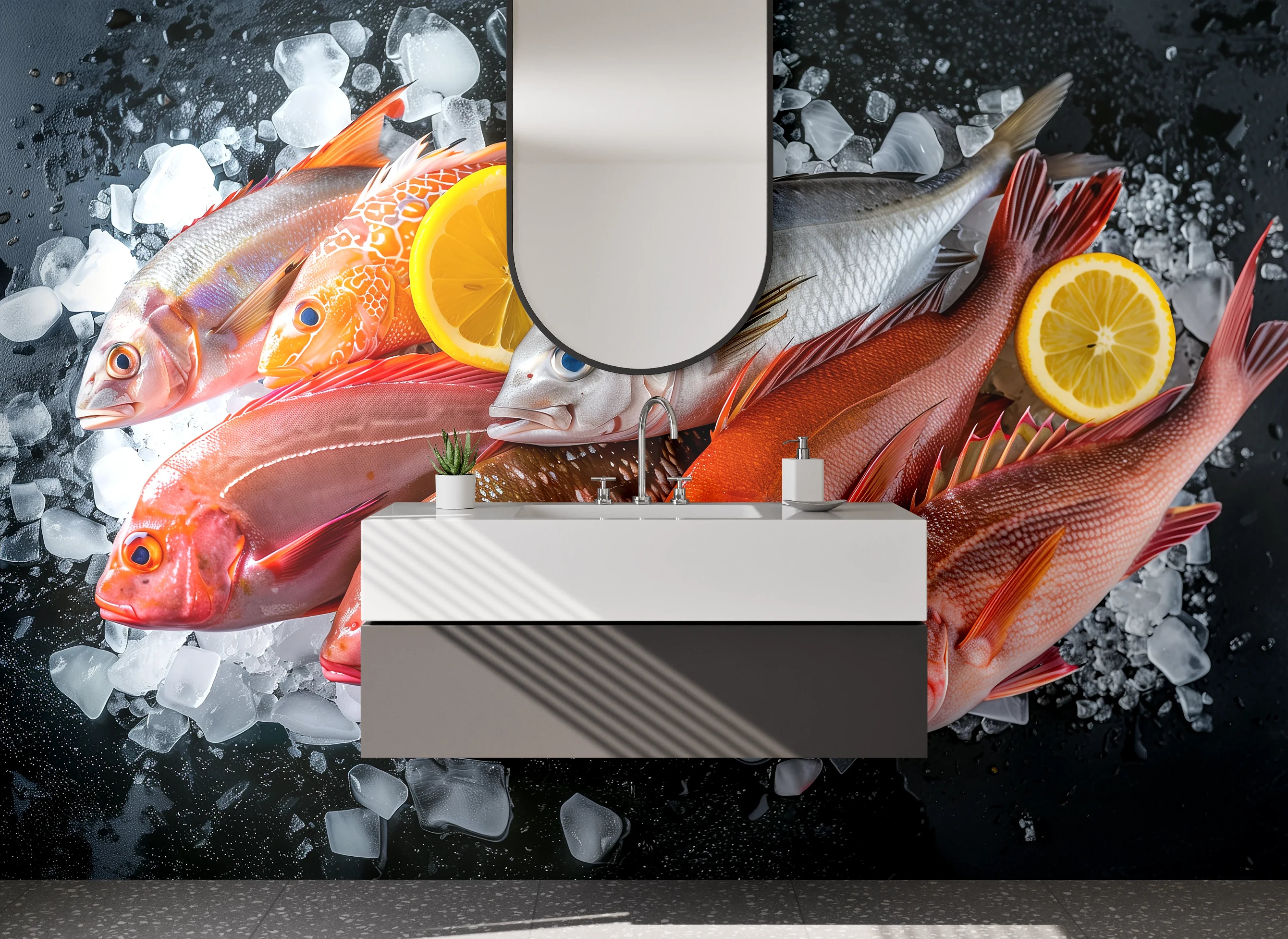 Waschbecken-Rückwand - Frische Fische auf Eis – Küchenrückwand