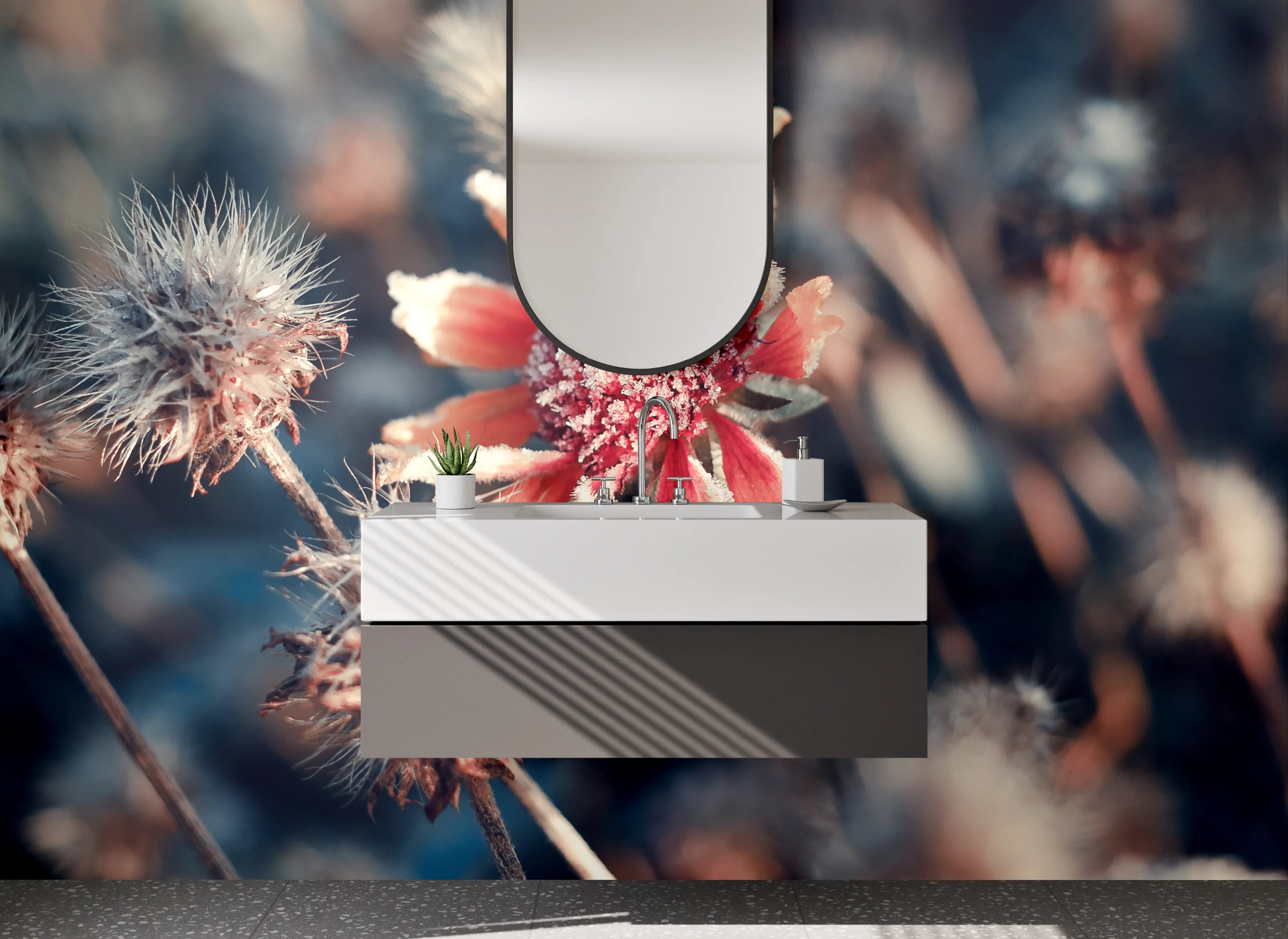 Waschbecken-Rückwand - Frostige Wildblume auf Winterfeld