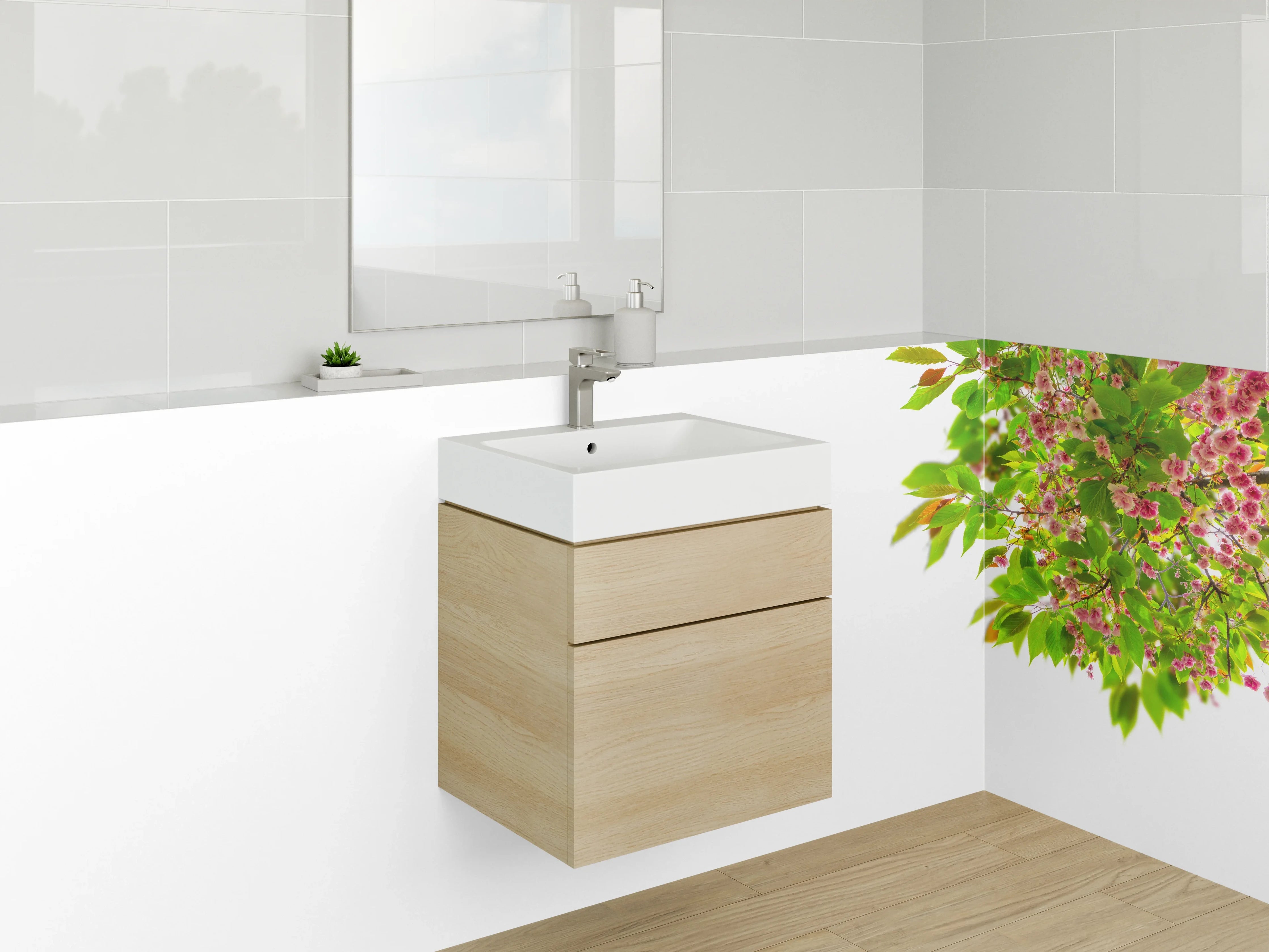 Waschbecken-Rückwand - Frühlingshafte Blüten und Blätter