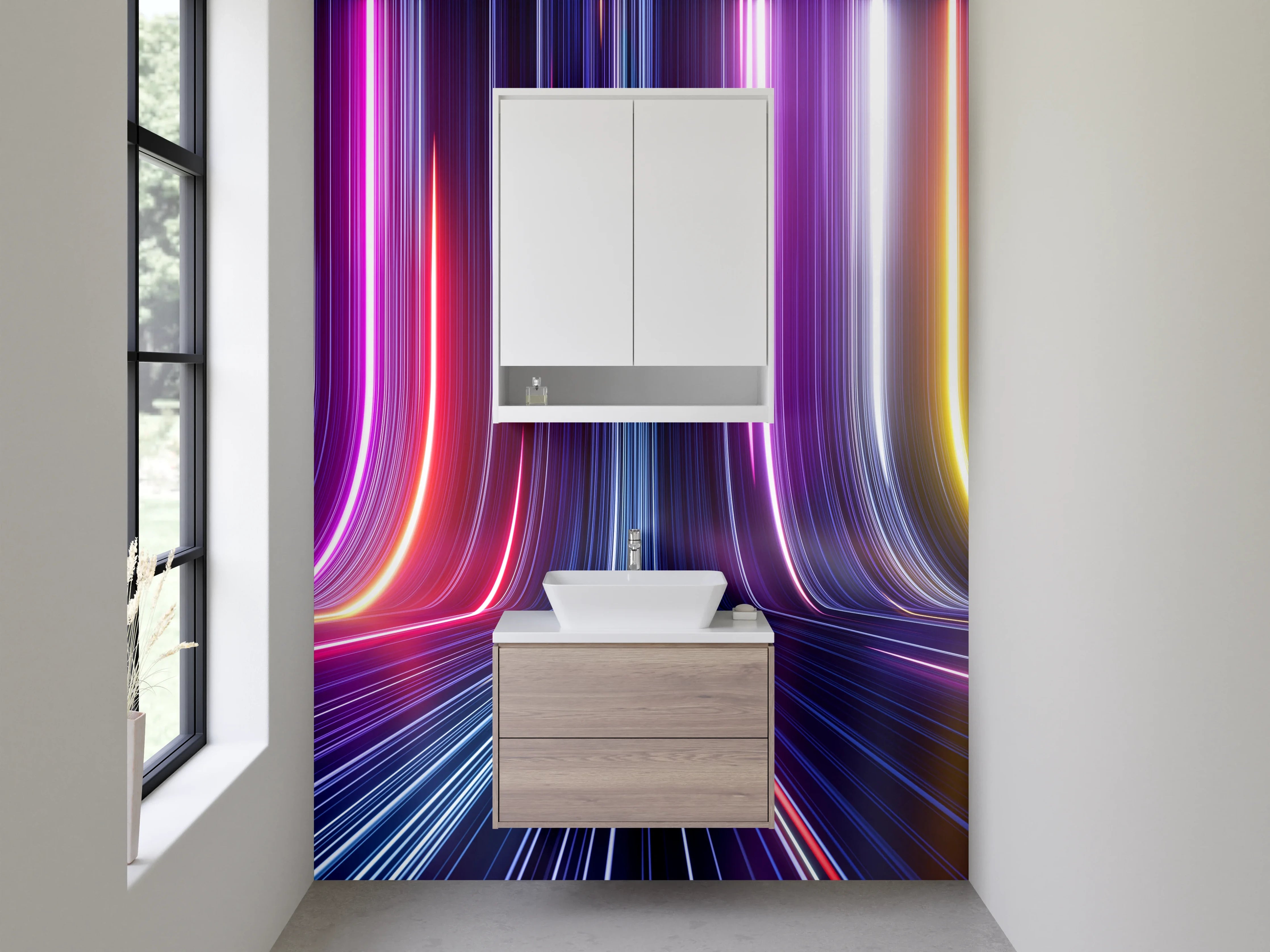 Waschbecken-Rückwand - Futuristische Neon Linien – Abstrakt
