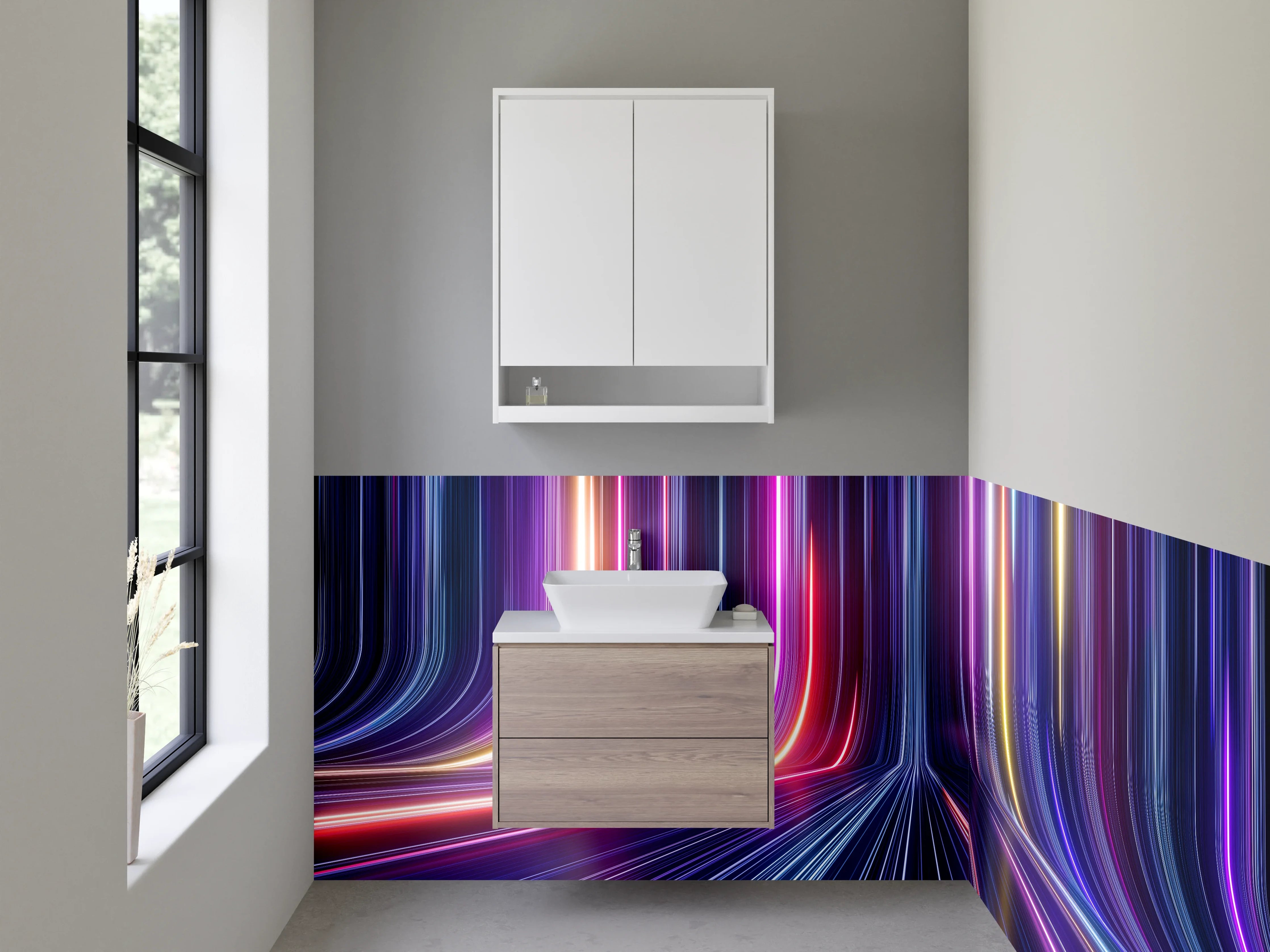 Waschbecken-Rückwand - Futuristische Neon Linien – Abstrakt