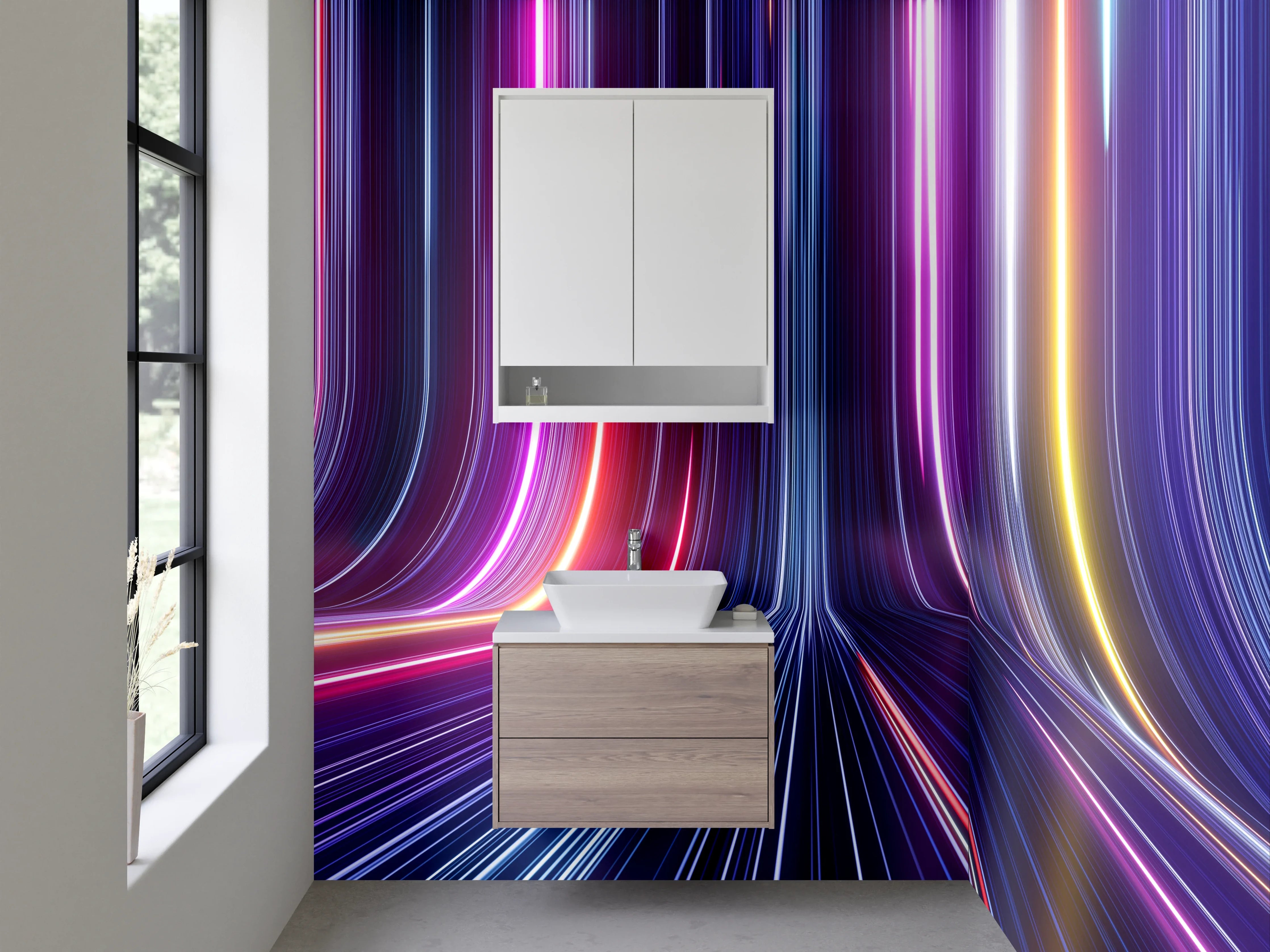 Waschbecken-Rückwand - Futuristische Neon Linien – Abstrakt