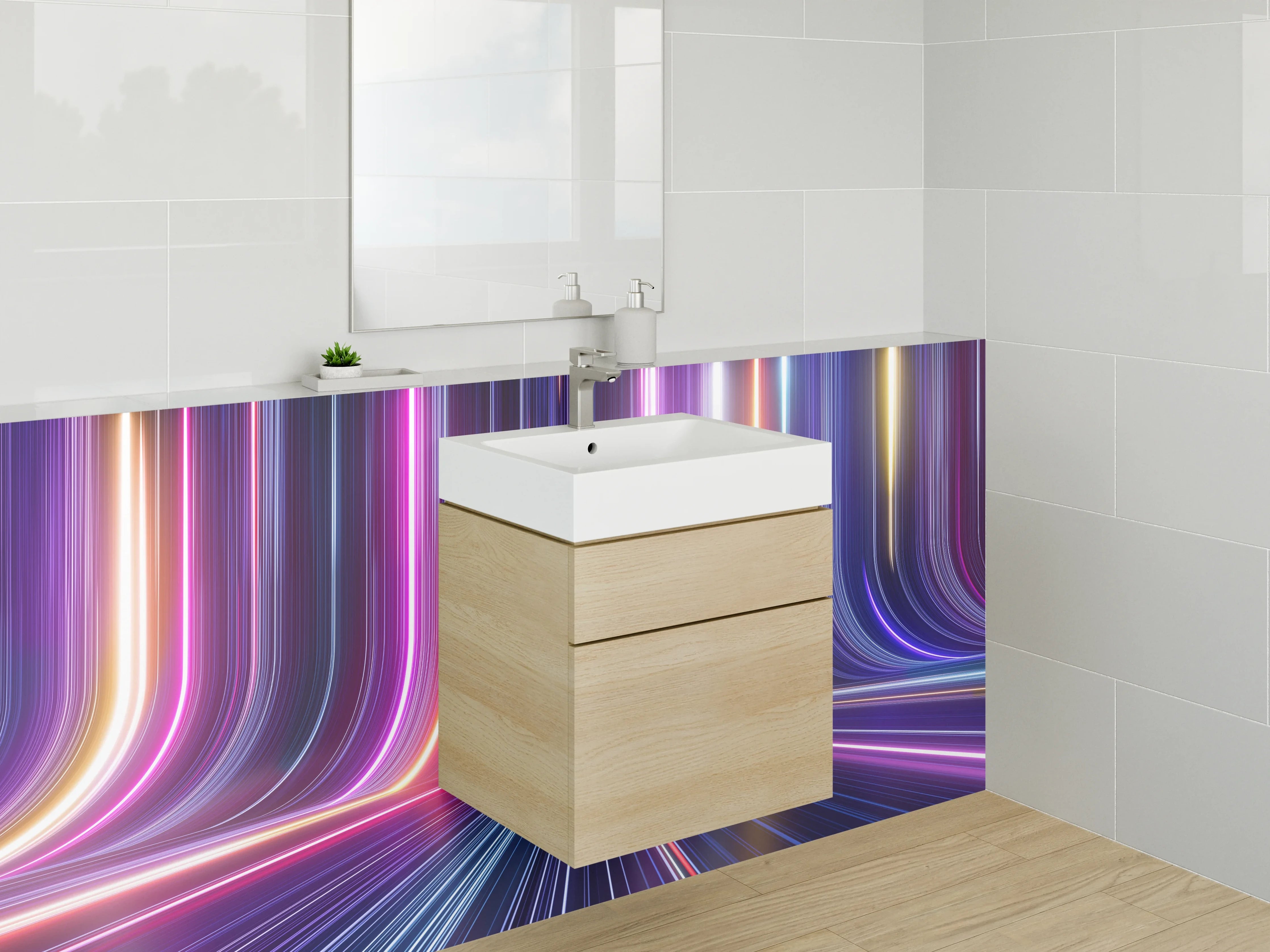 Waschbecken-Rückwand - Futuristische Neon Linien – Abstrakt