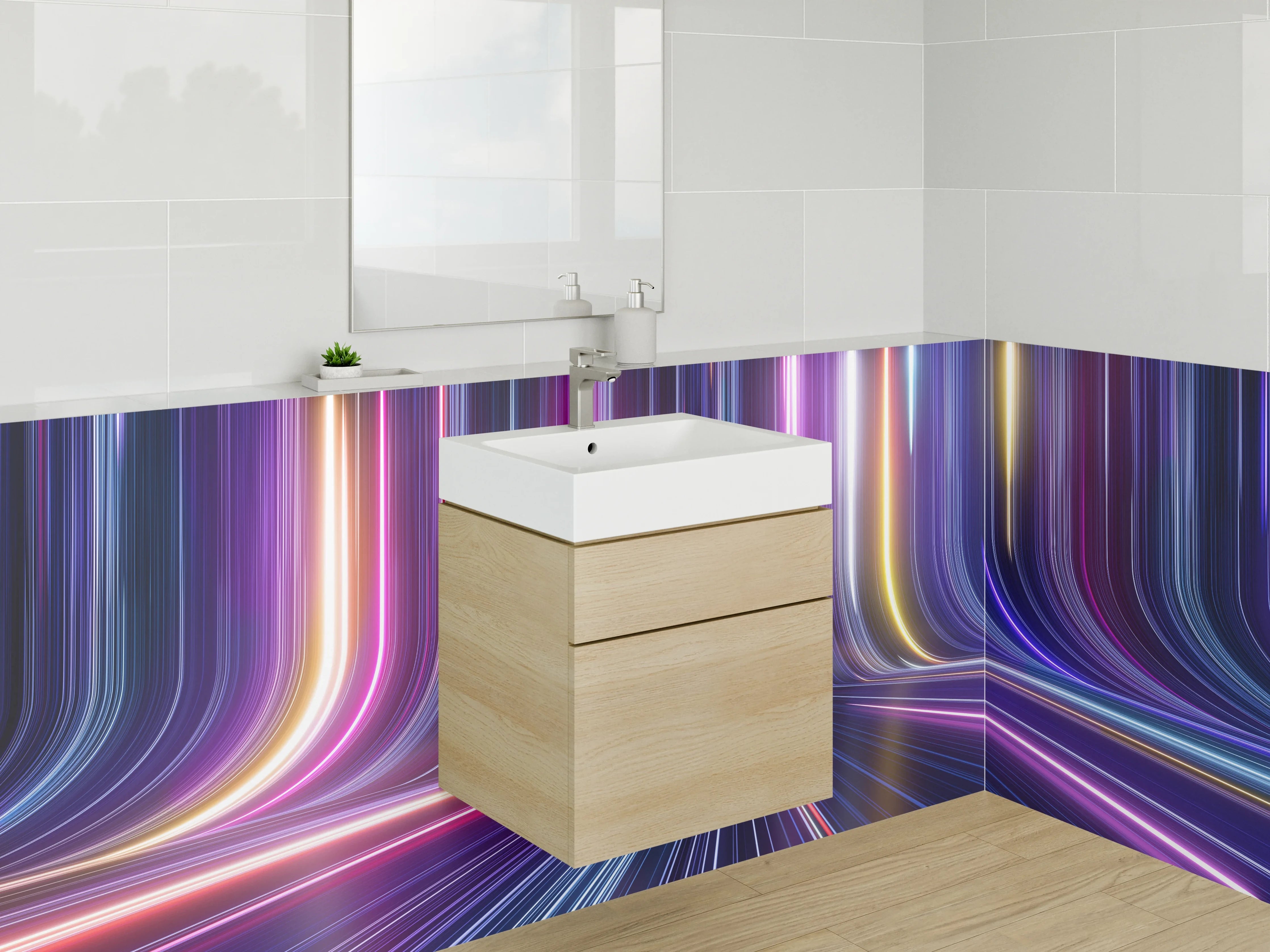 Waschbecken-Rückwand - Futuristische Neon Linien – Abstrakt