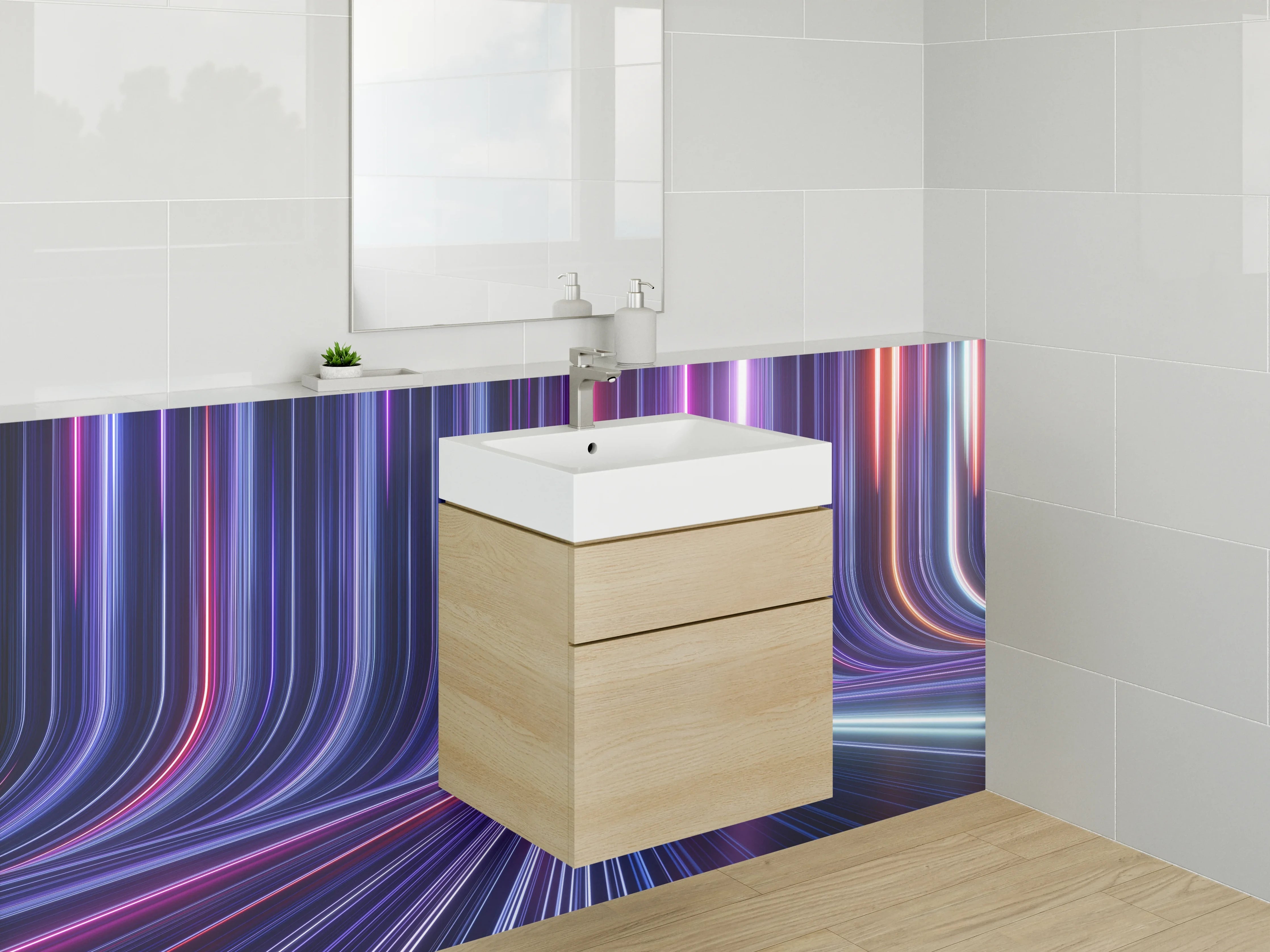 Waschbecken-Rückwand - Futuristisches Neon-Lichtmuster Abstrakt