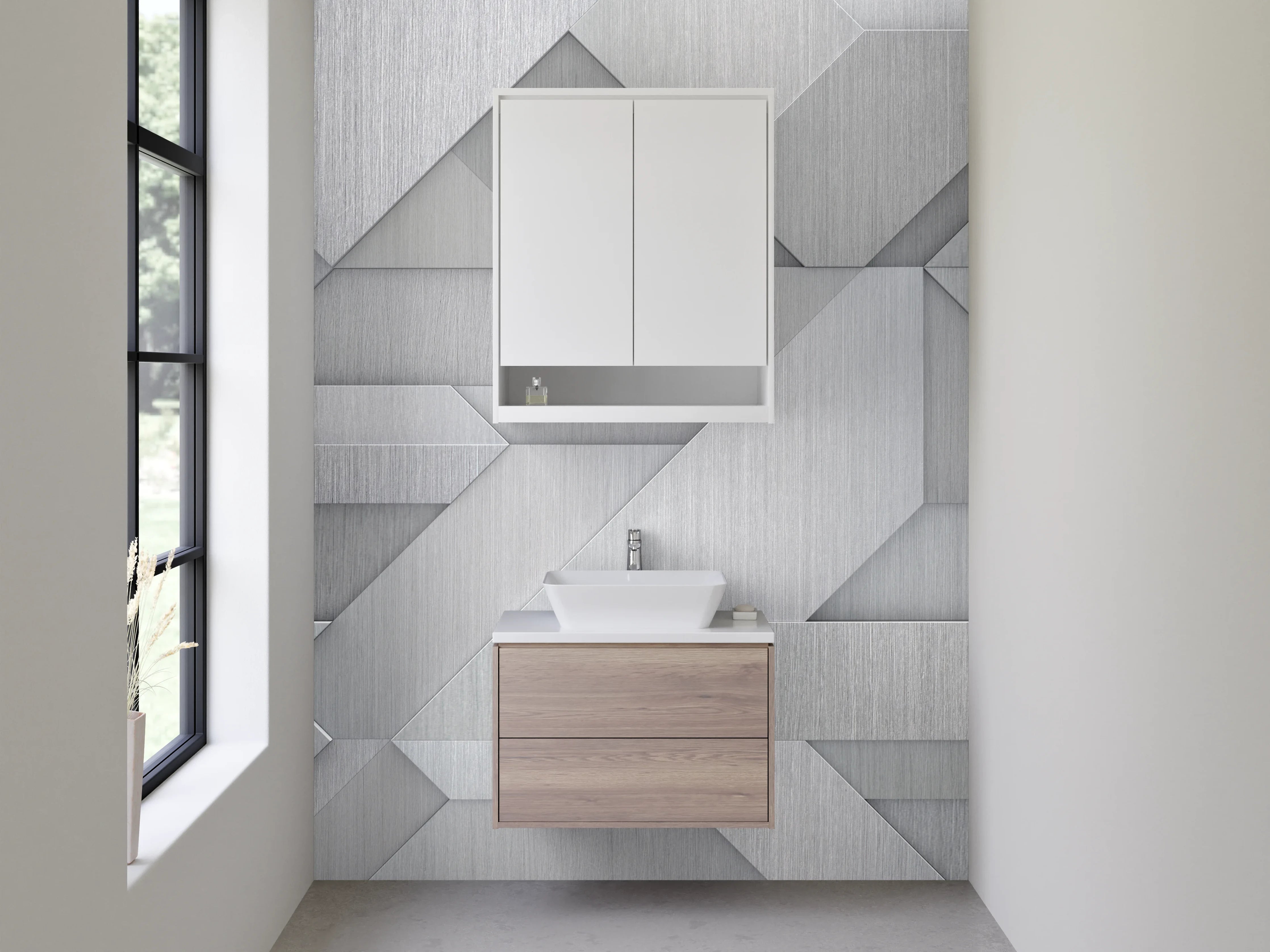 Waschbecken-Rückwand - Gebürstete Metalloptik Geometrie Modern