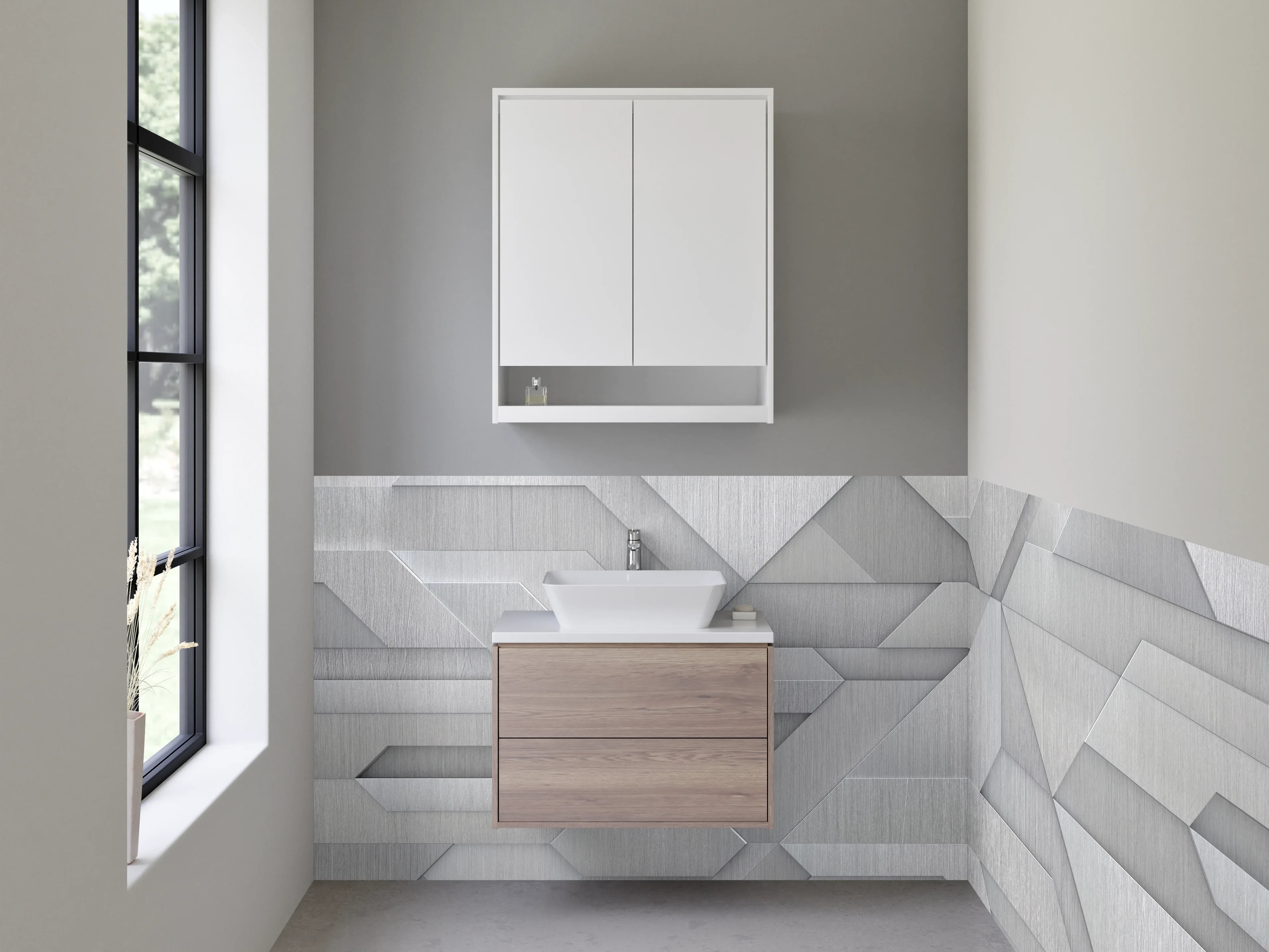 Waschbecken-Rückwand - Gebürstete Metalloptik Geometrie Modern
