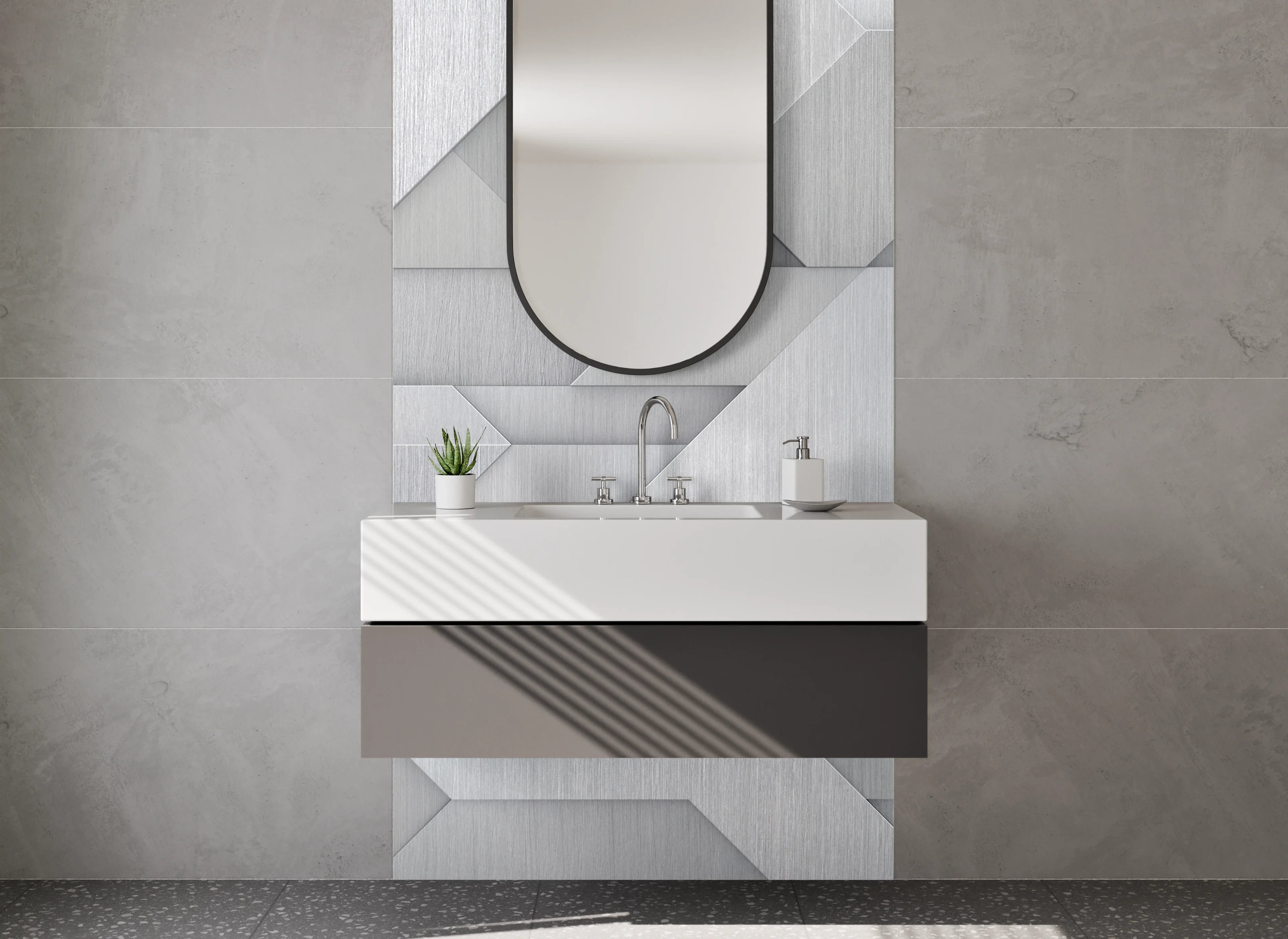 Waschbecken-Rückwand - Gebürstete Metalloptik Geometrie Modern