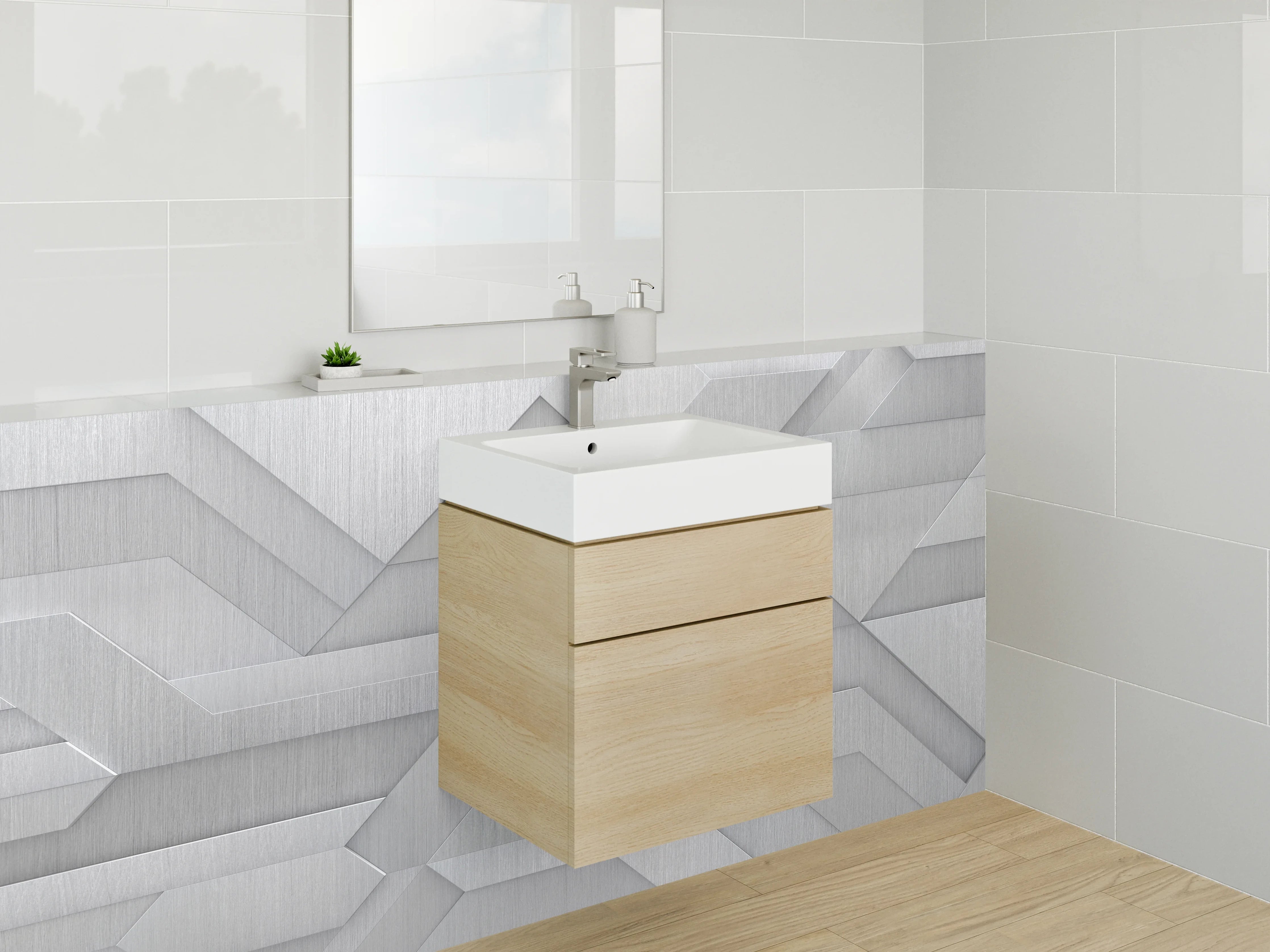 Waschbecken-Rückwand - Gebürstete Metalloptik Geometrie Modern