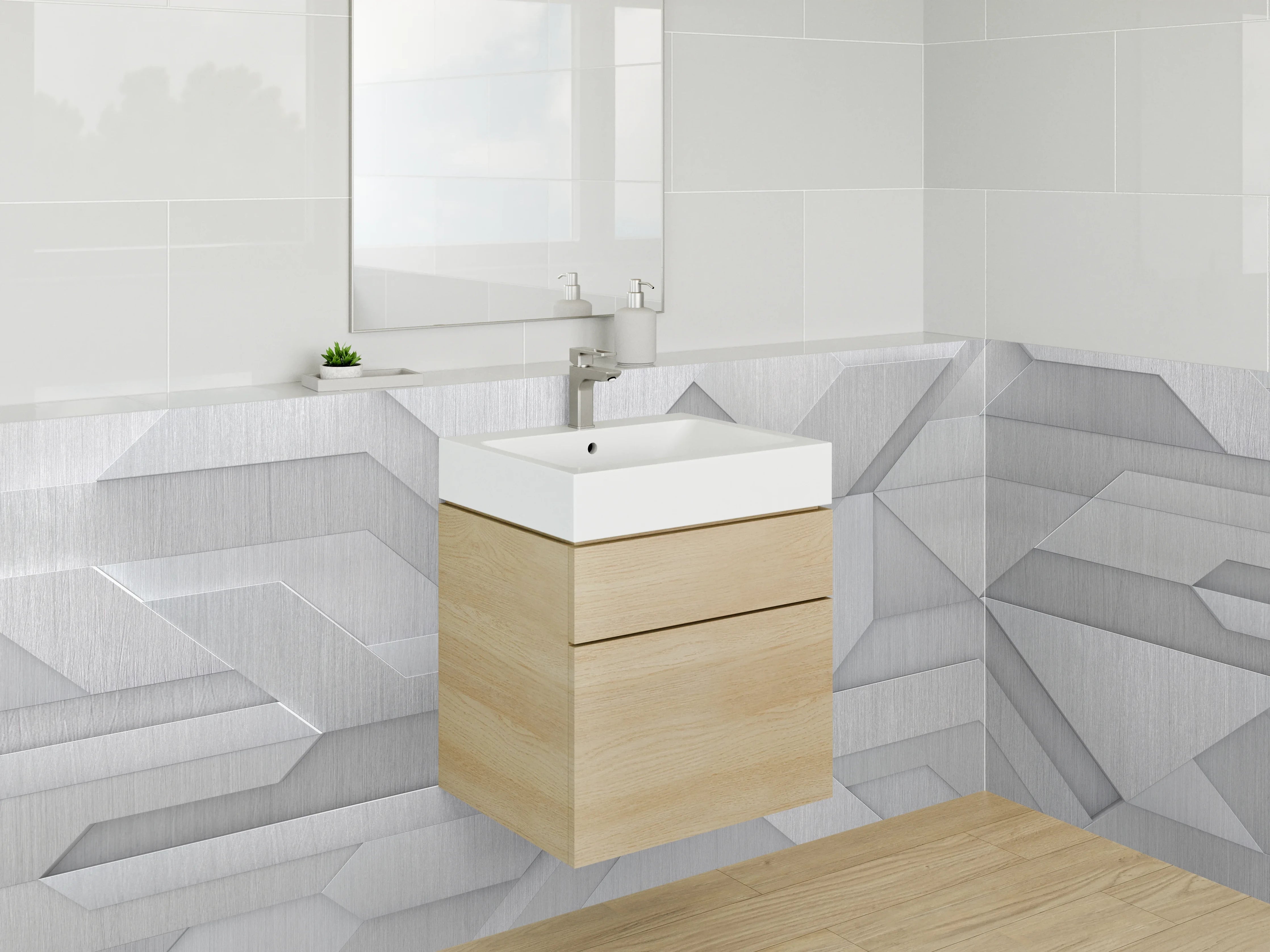 Waschbecken-Rückwand - Gebürstete Metalloptik Geometrie Modern