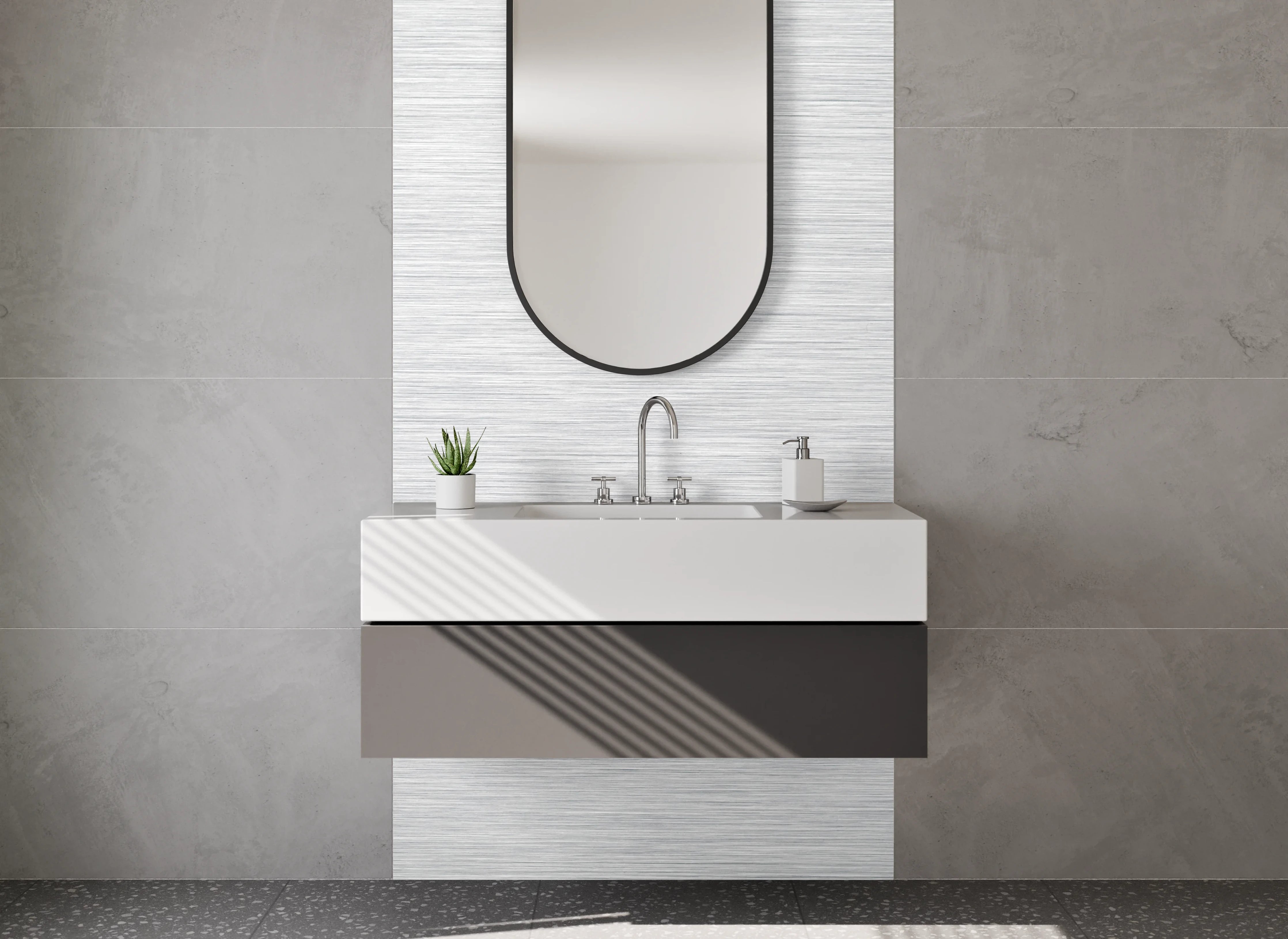 Waschbecken-Rückwand - Gebürstete silber-graue Metalloptik