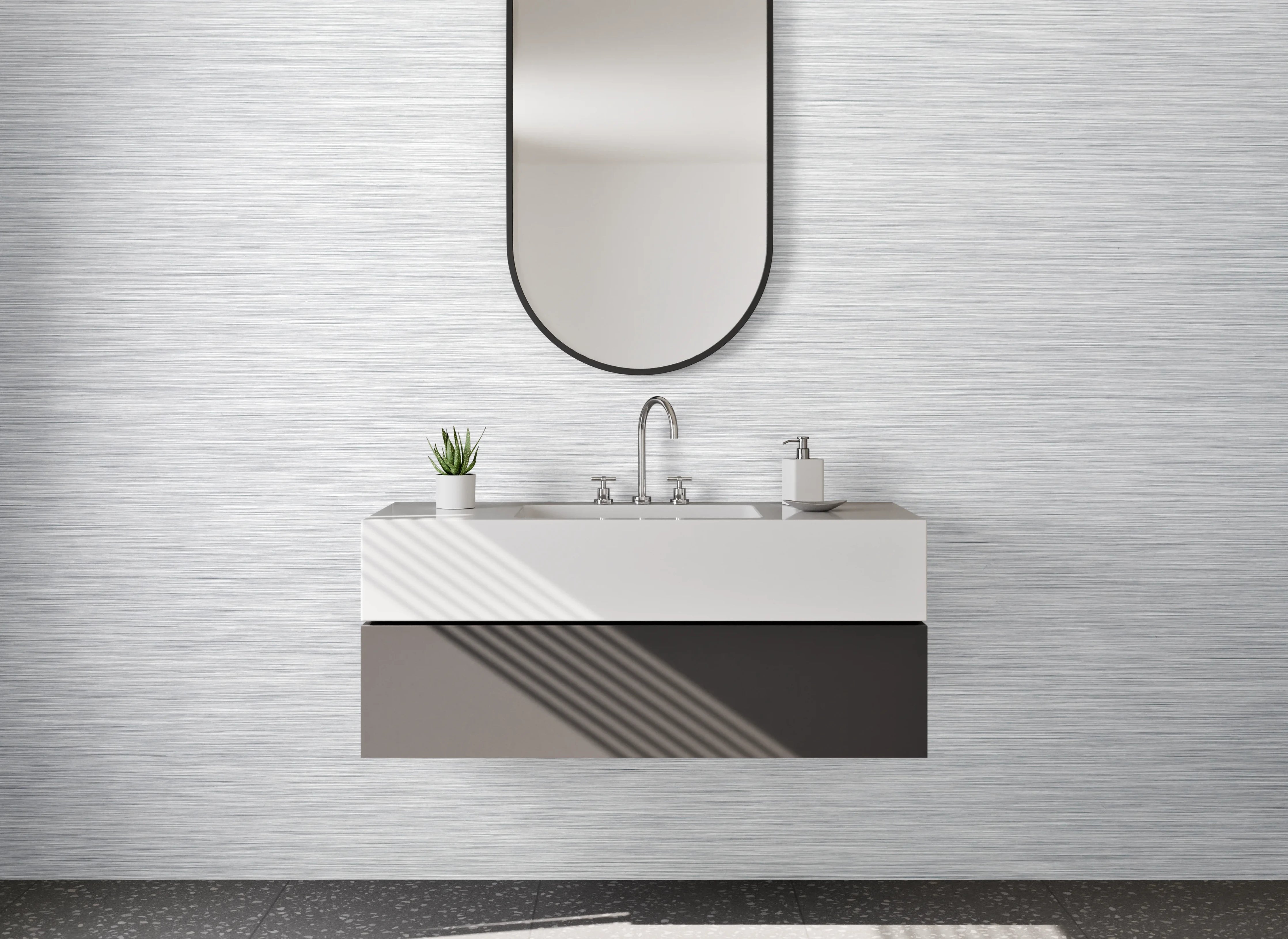 Waschbecken-Rückwand - Gebürstete silber-graue Metalloptik