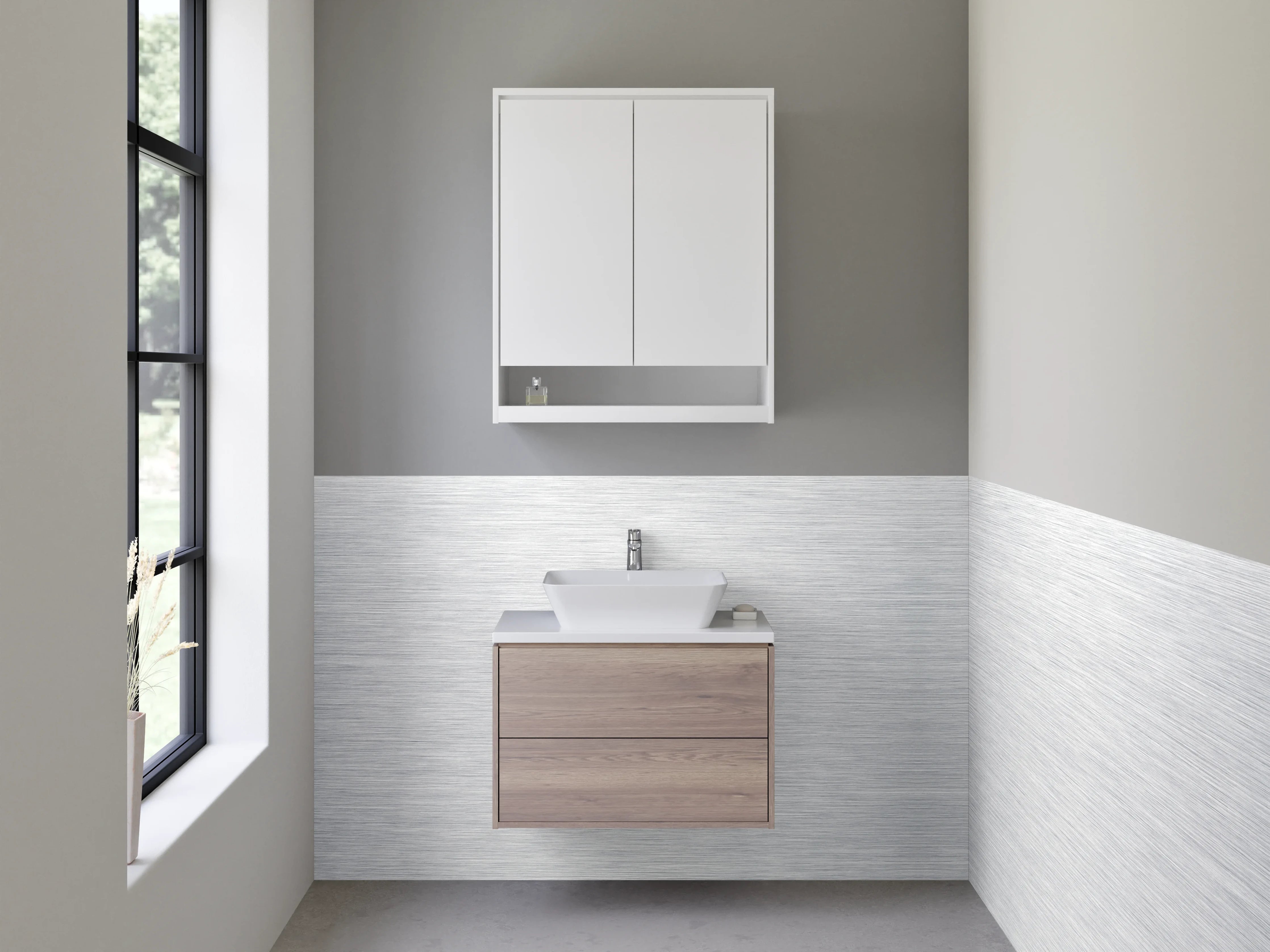 Waschbecken-Rückwand - Gebürstetes Metall in Weiß und Grau