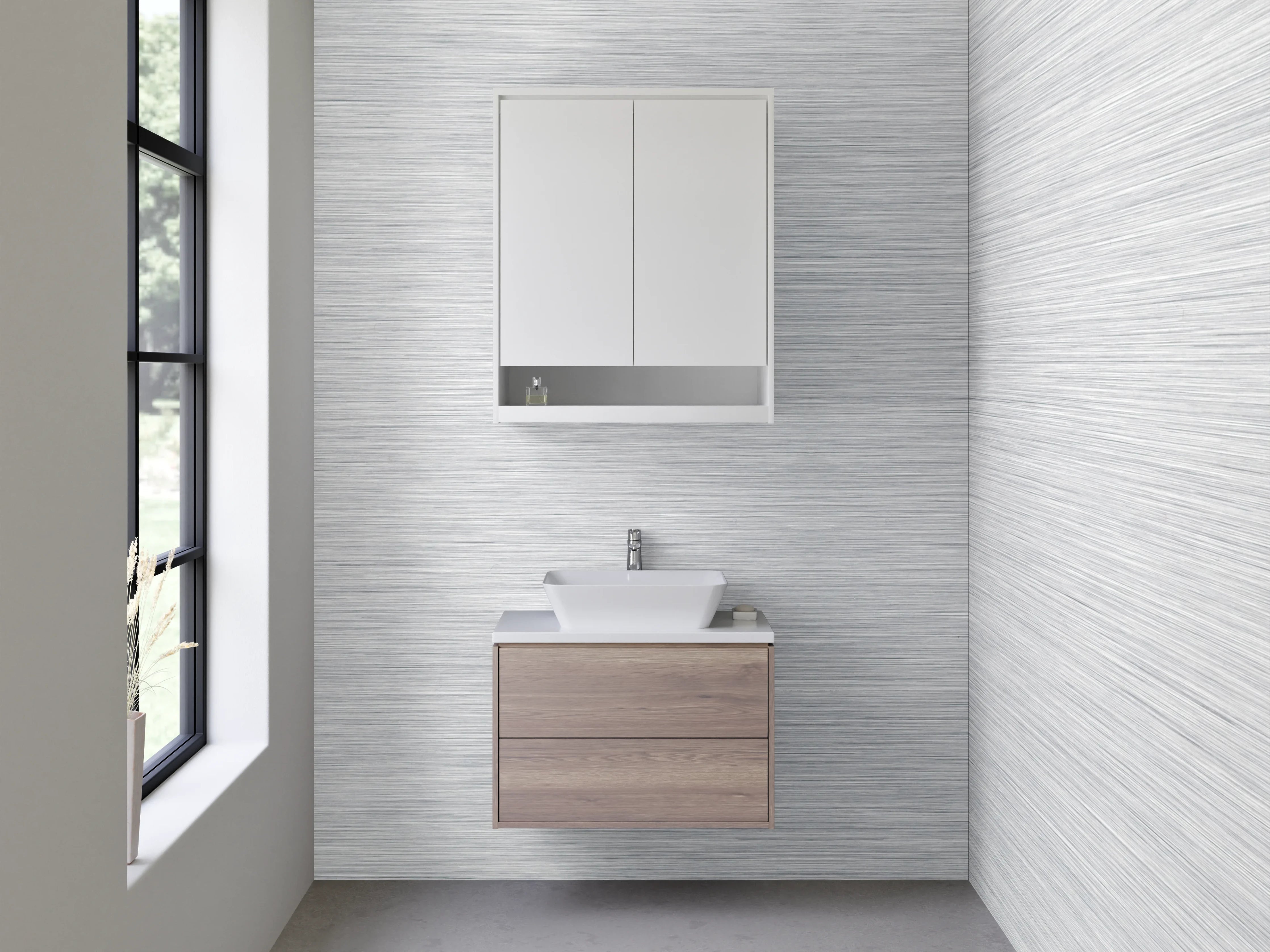 Waschbecken-Rückwand - Gebürstetes Metall in Weiß und Grau