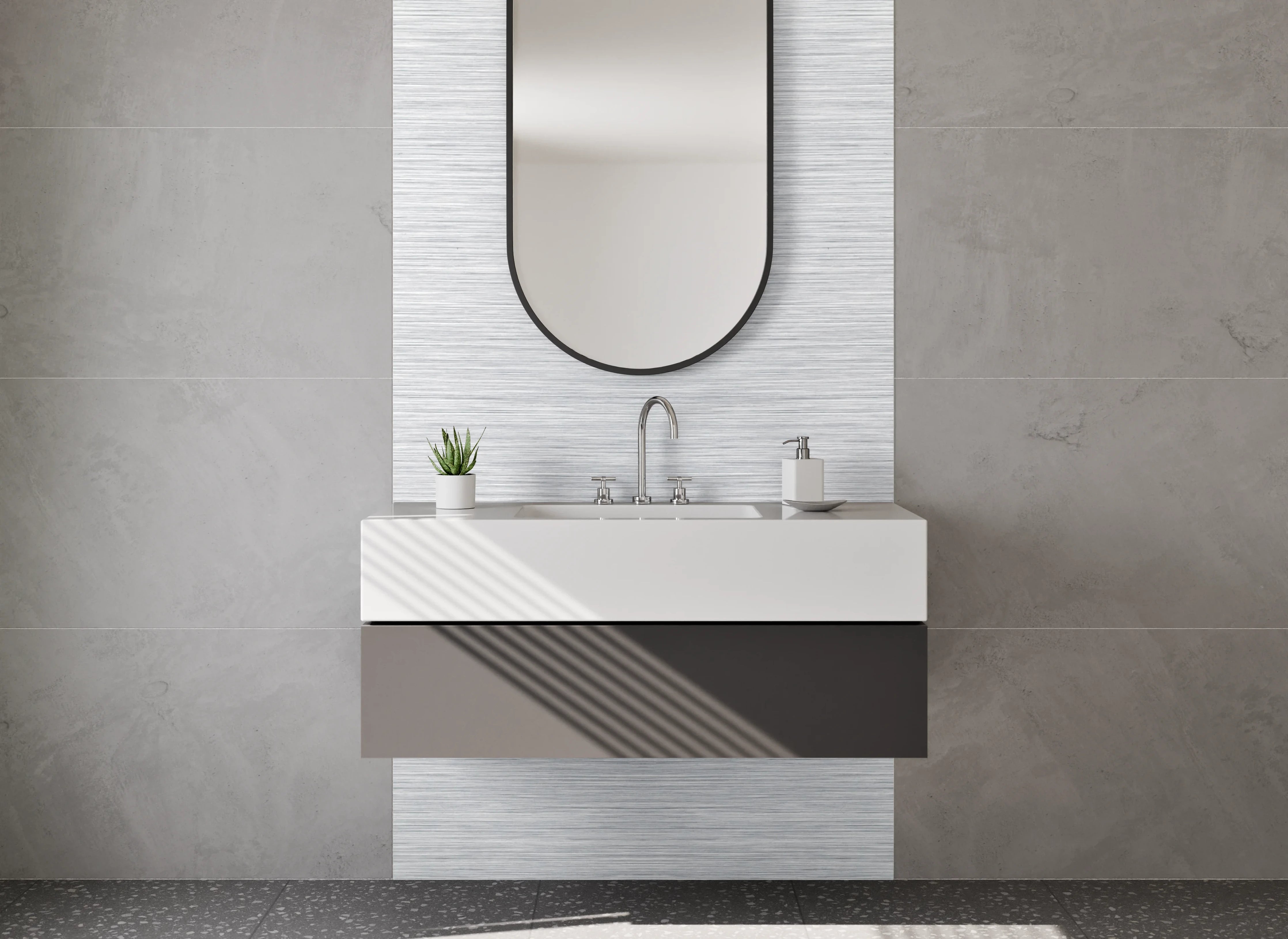 Waschbecken-Rückwand - Gebürstetes Metall in Weiß und Grau