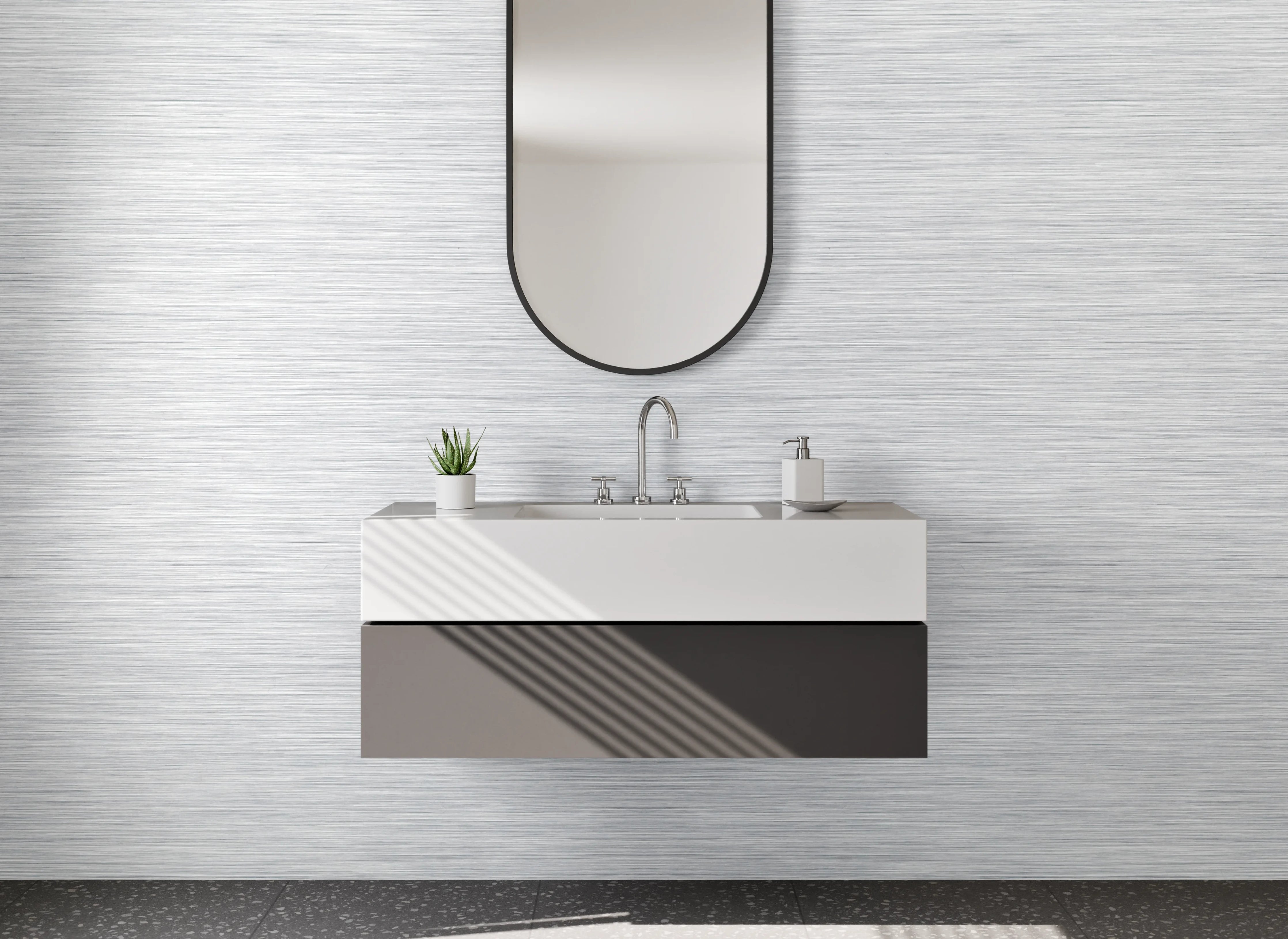 Waschbecken-Rückwand - Gebürstetes Metall in Weiß und Grau