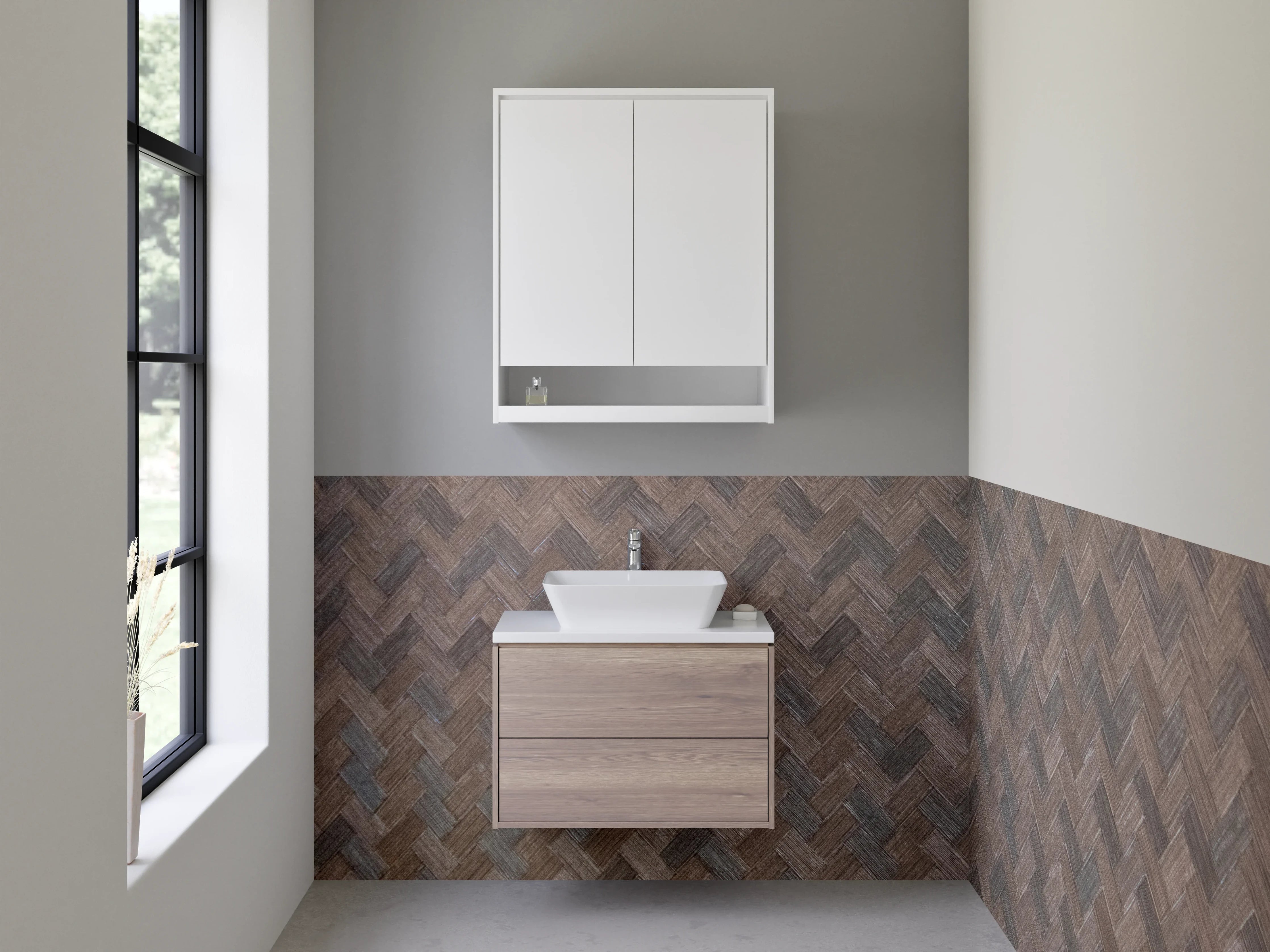 Waschbecken-Rückwand - Geflochtenes Holz-Muster Braun Deko