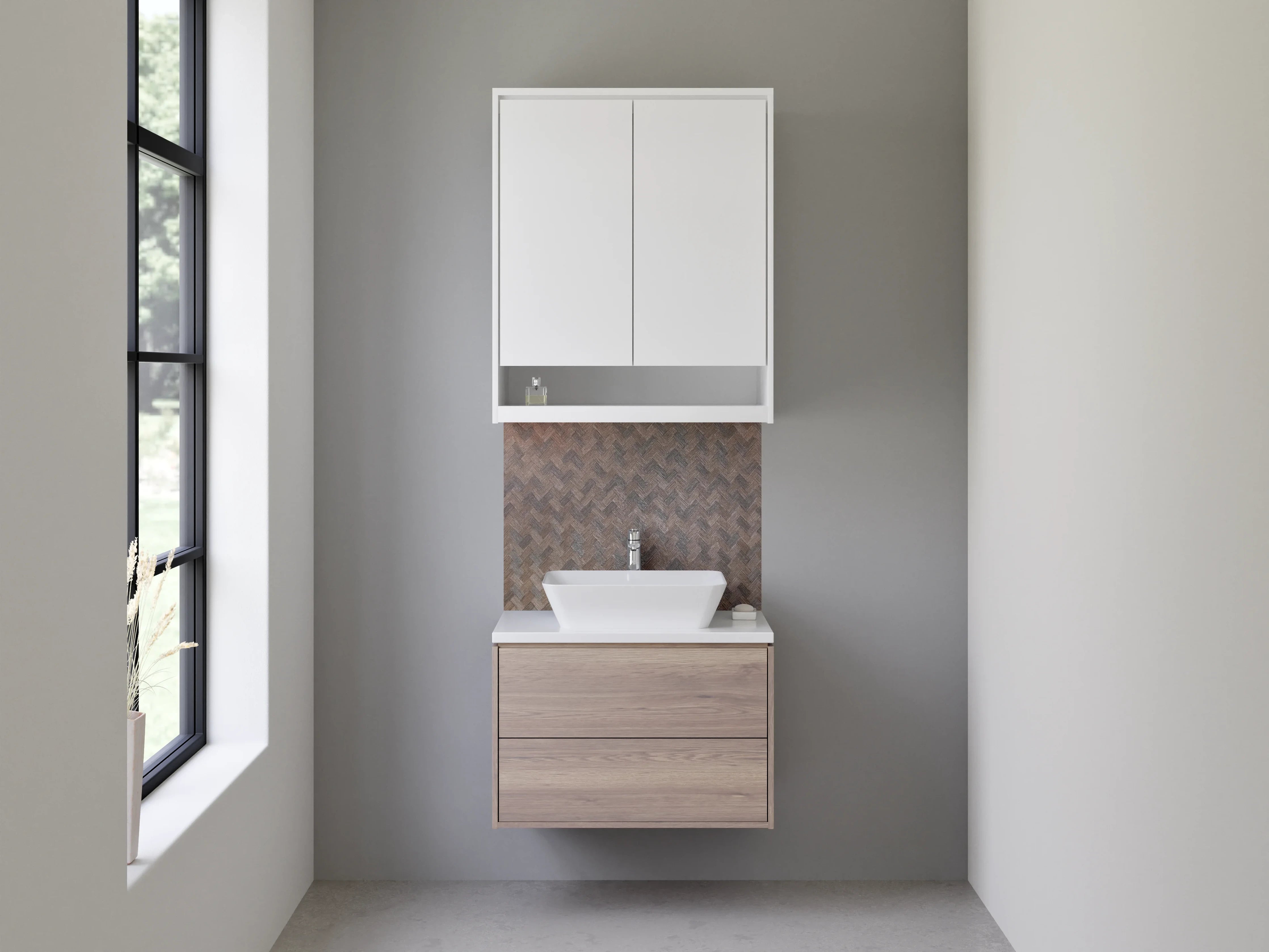 Waschbecken-Rückwand - Geflochtenes Holz-Muster Braun Deko