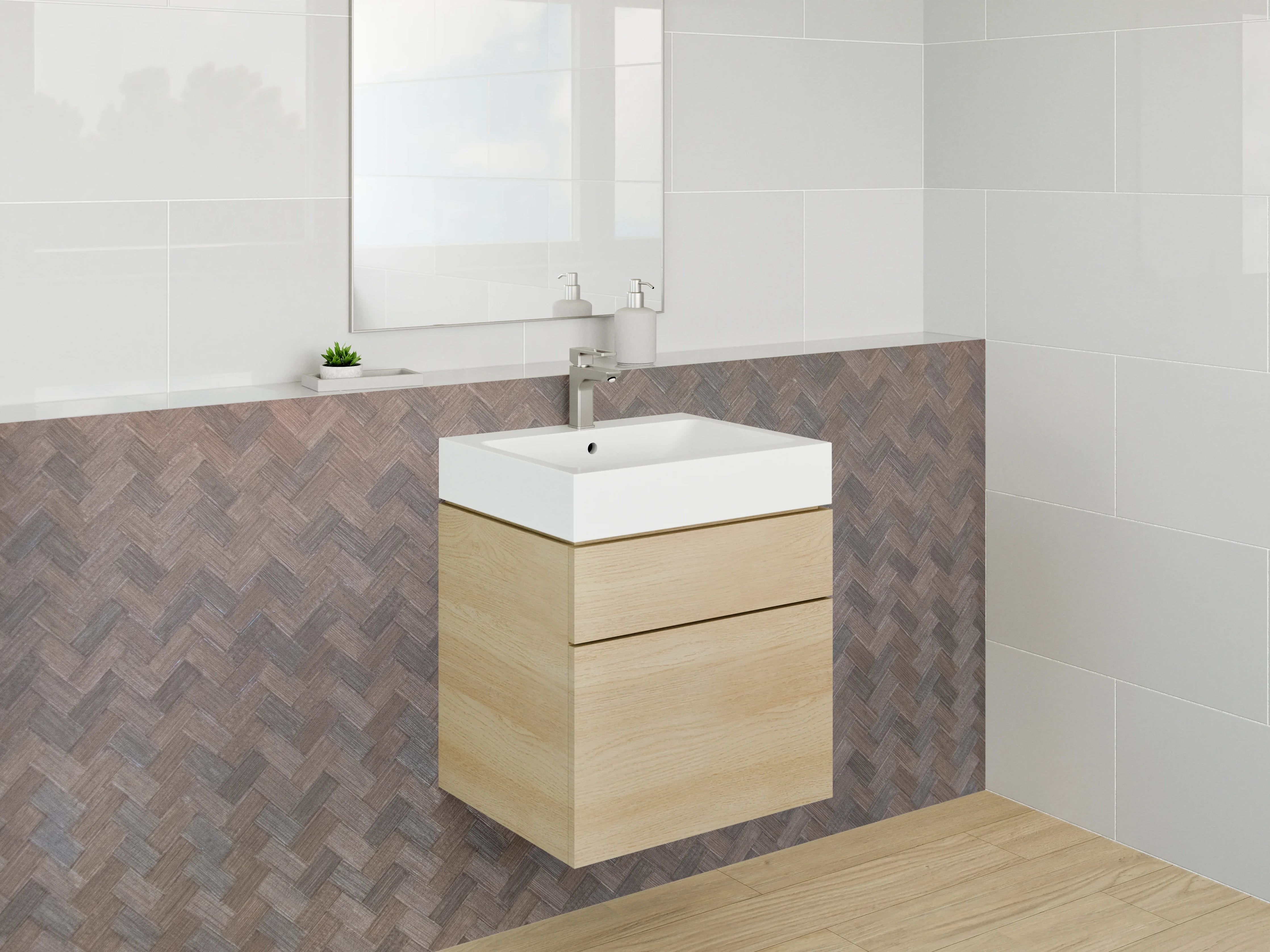 Waschbecken-Rückwand - Geflochtenes Holz-Muster Braun Deko