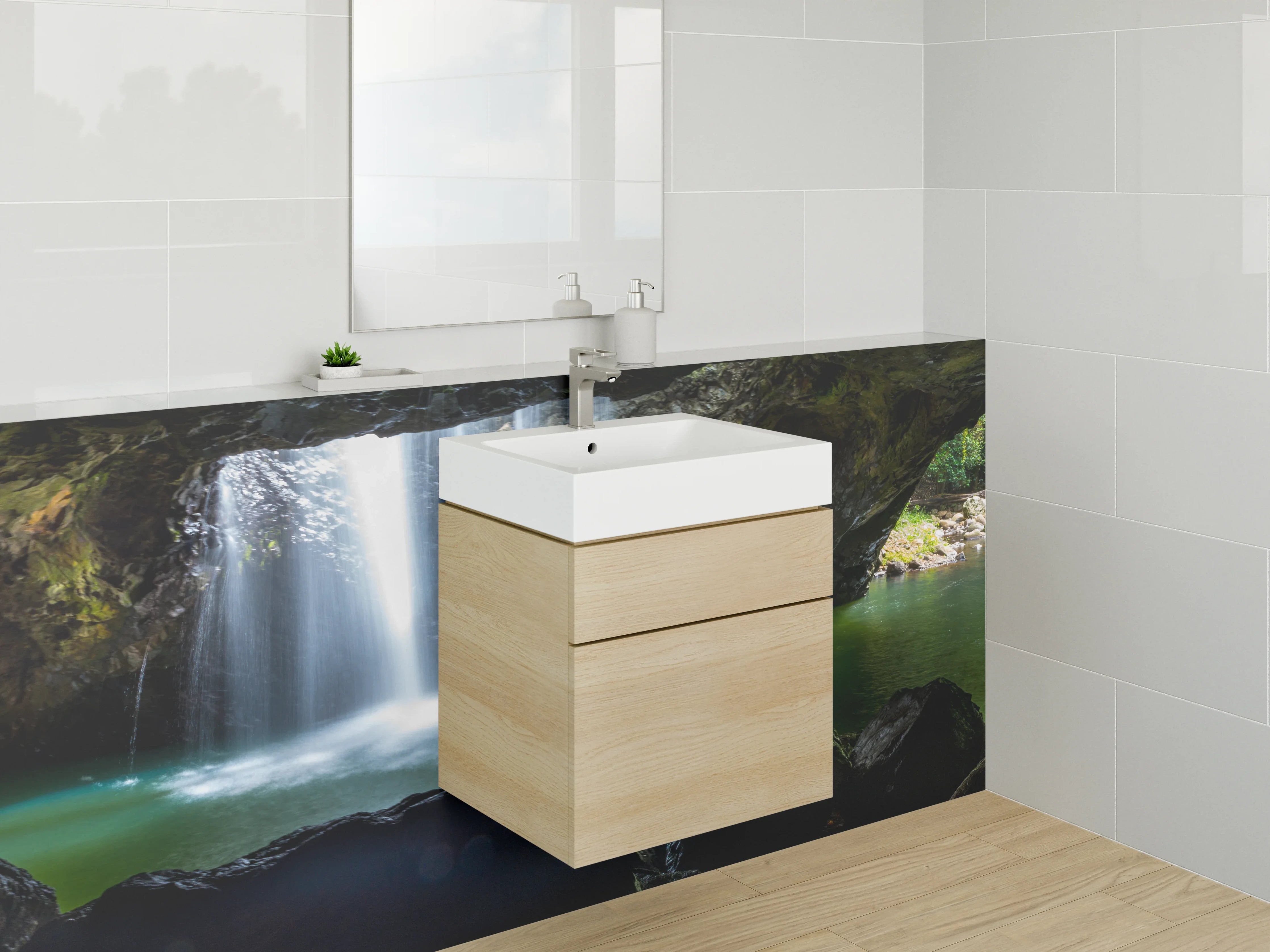 Waschbecken-Rückwand - Geheimnisvoller Wasserfall im Dschungel