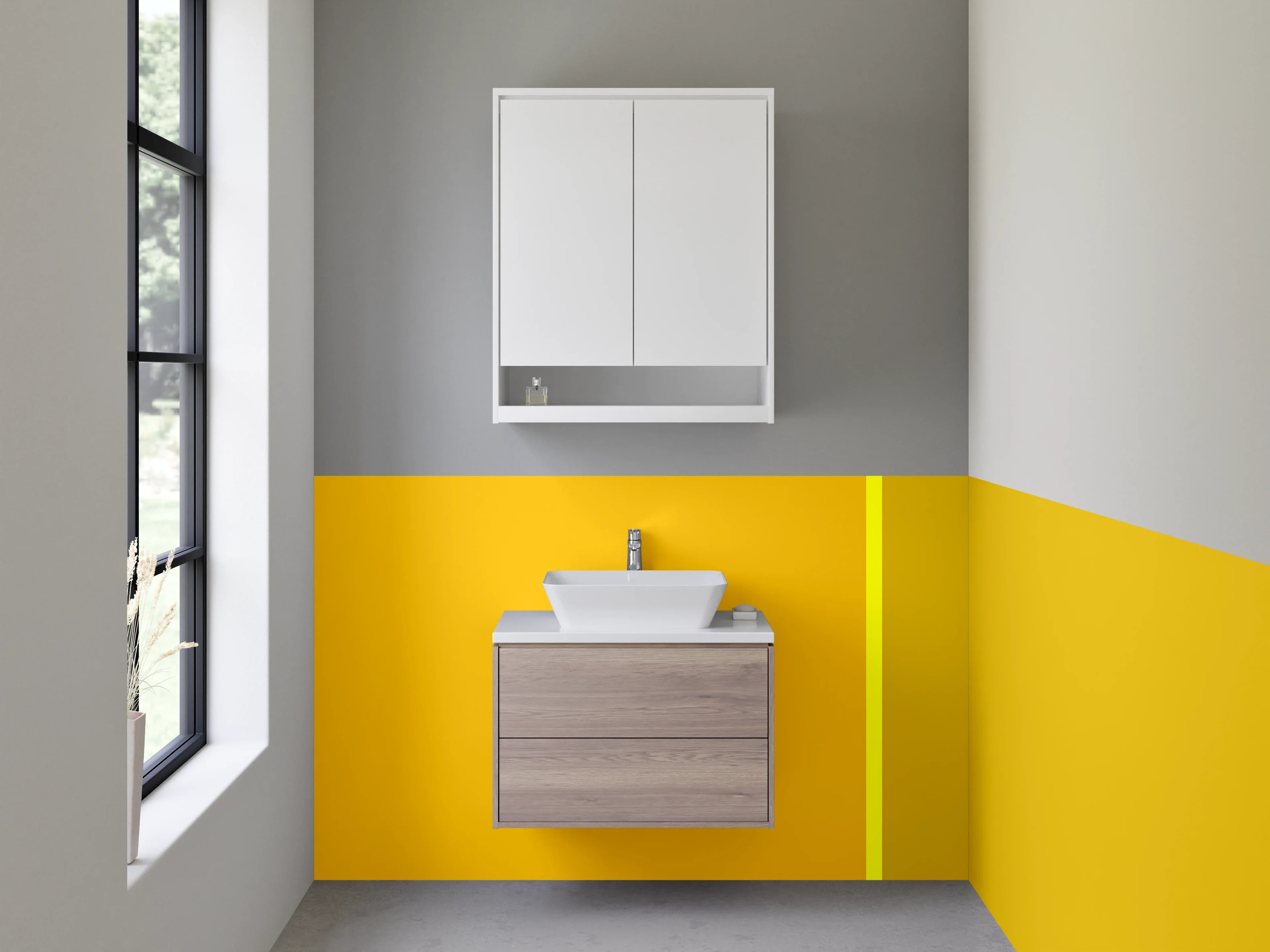 Waschbecken-Rückwand - Gelb und Grau Streifenmuster