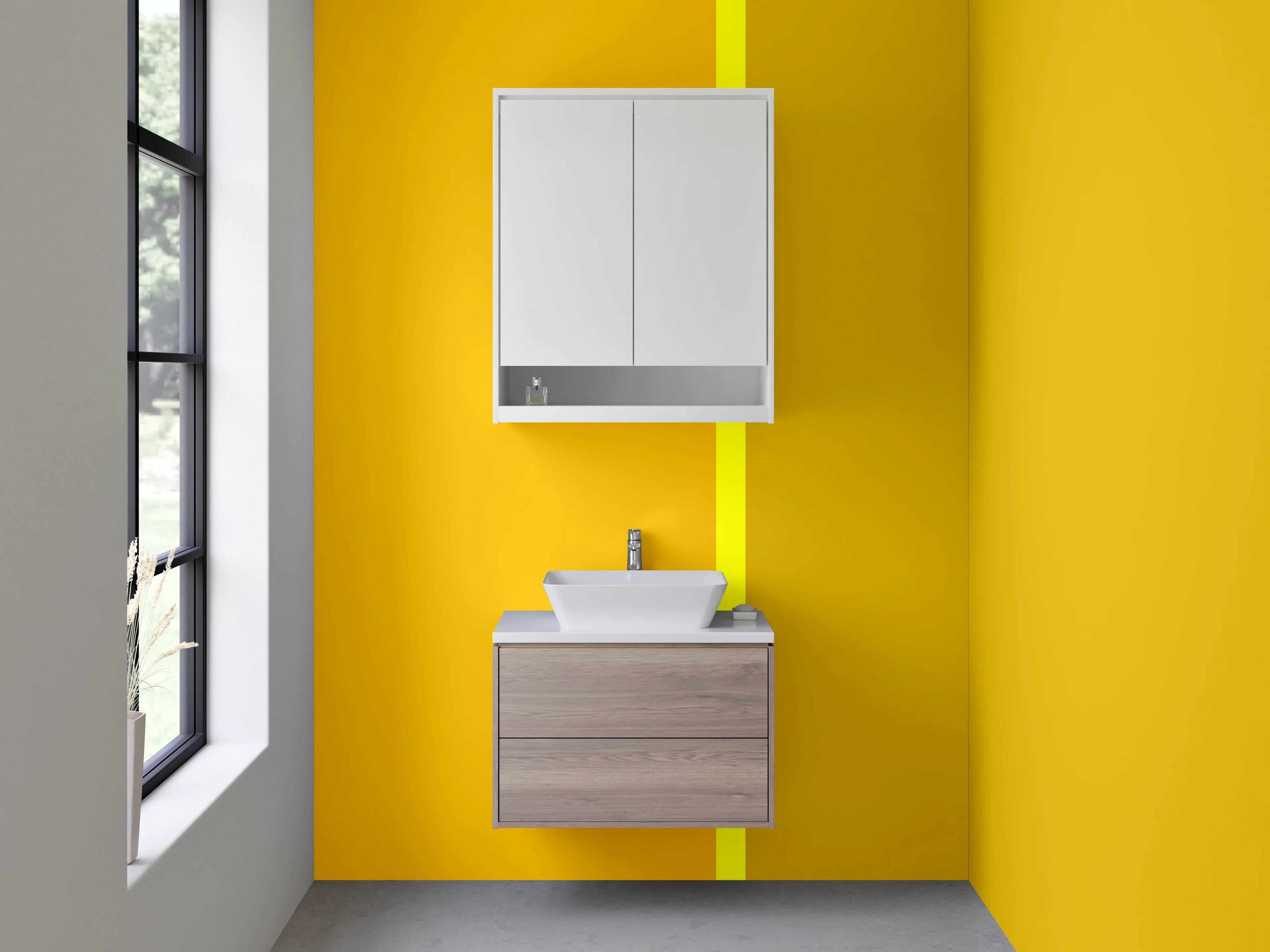 Waschbecken-Rückwand - Gelb und Grau Streifenmuster