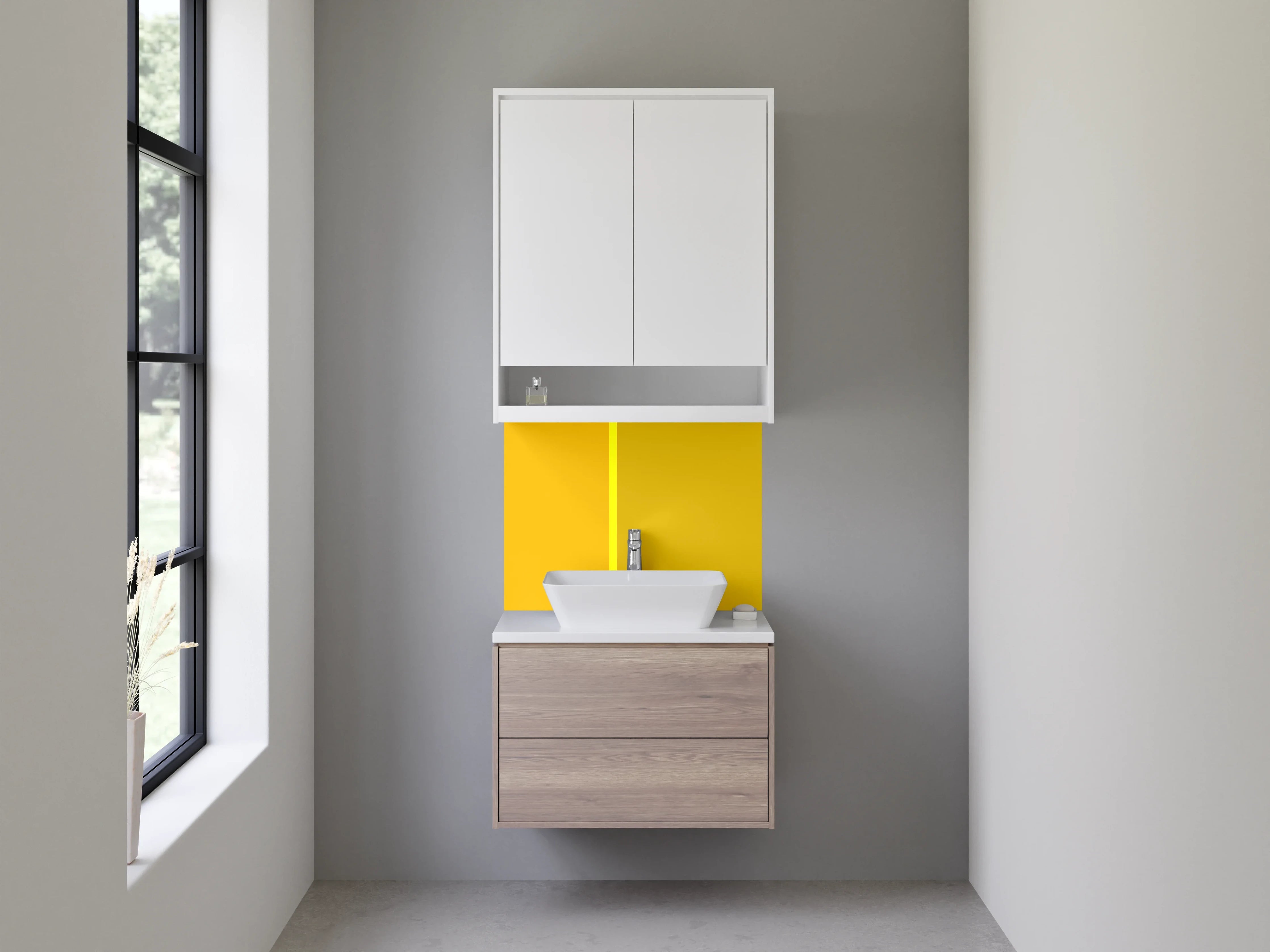 Waschbecken-Rückwand - Gelb und Grau Streifenmuster