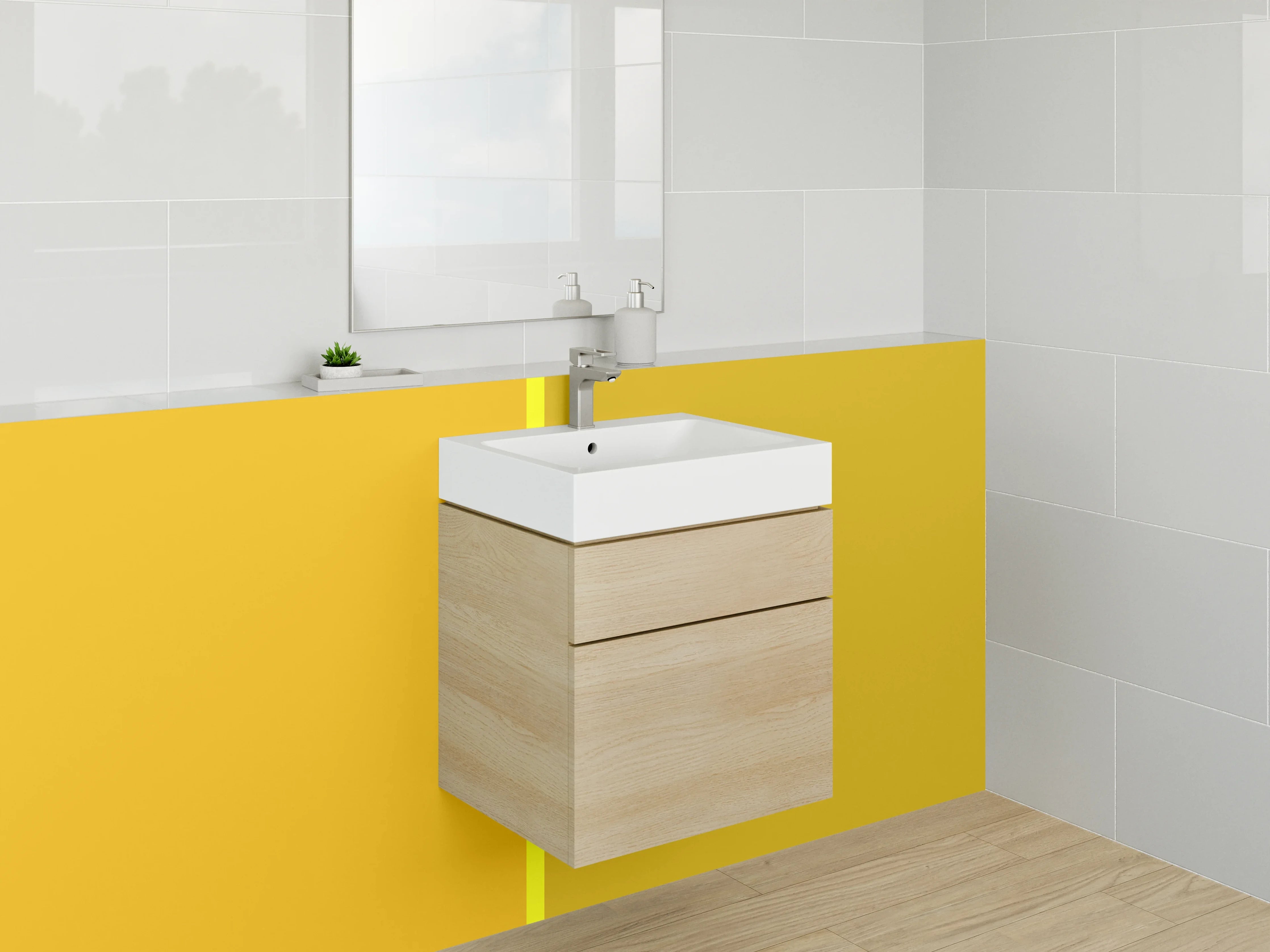 Waschbecken-Rückwand - Gelb und Grau Streifenmuster