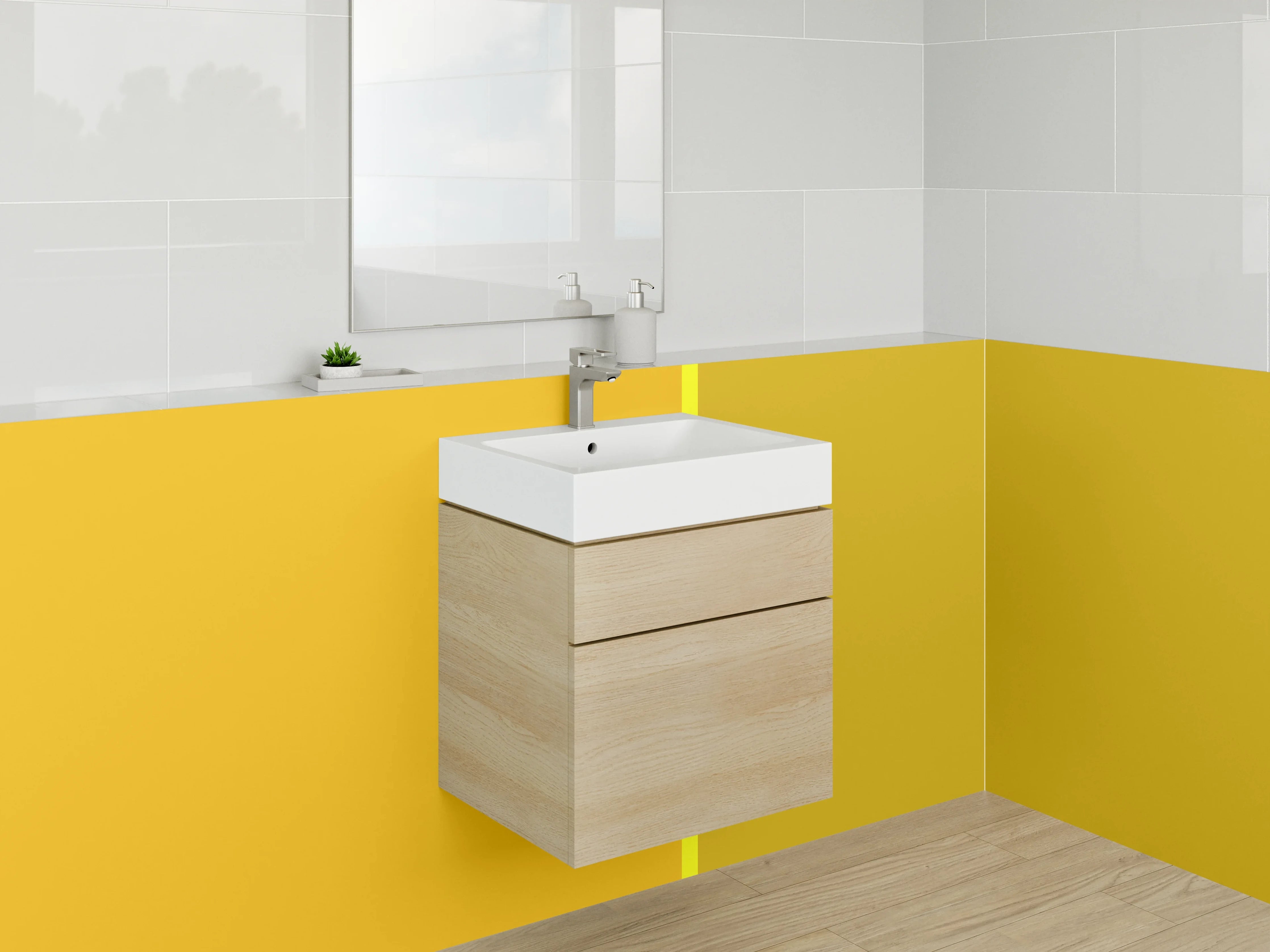 Waschbecken-Rückwand - Gelb und Grau Streifenmuster