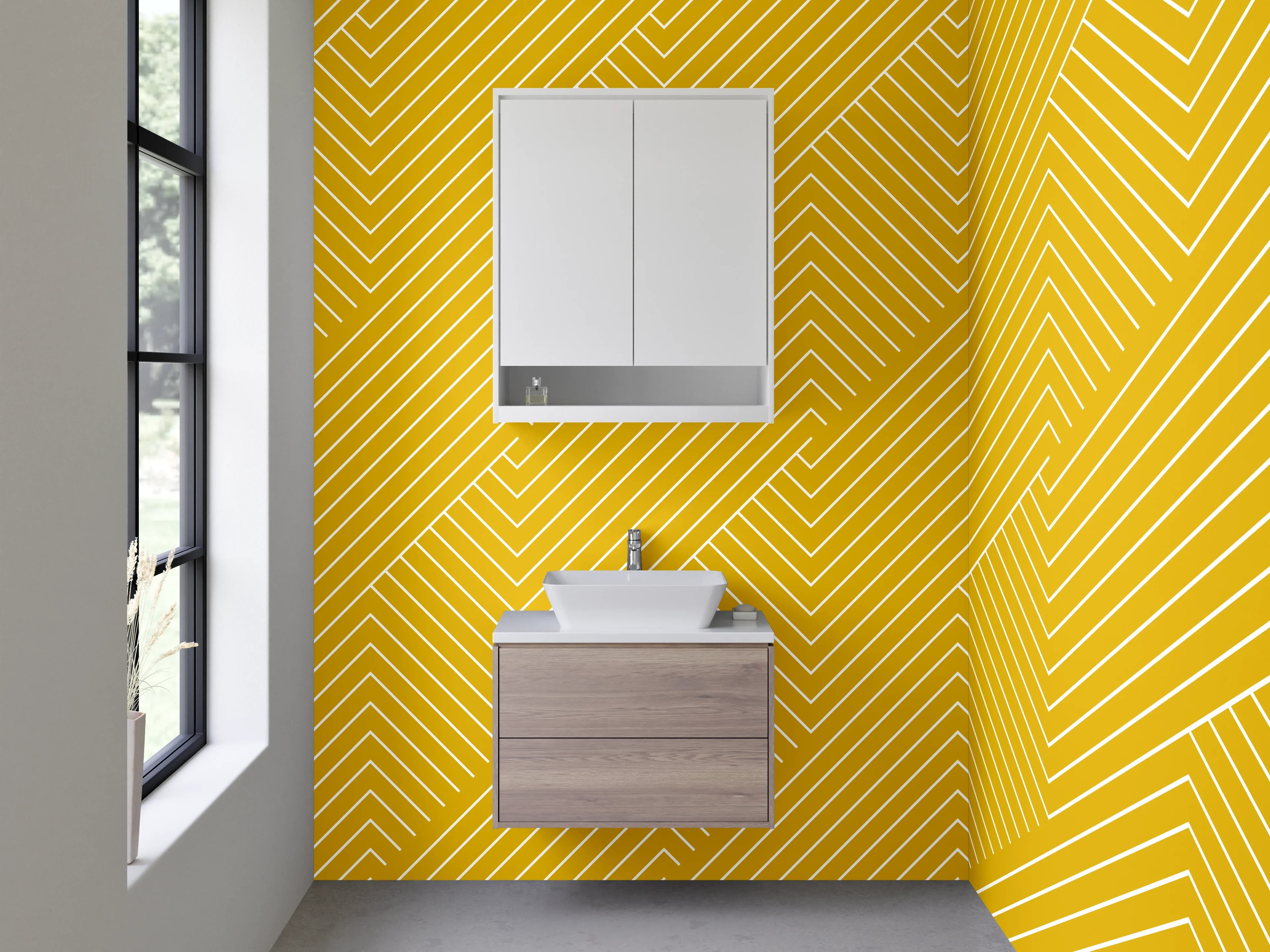 Waschbecken-Rückwand - Gelbe Retro Linien Muster