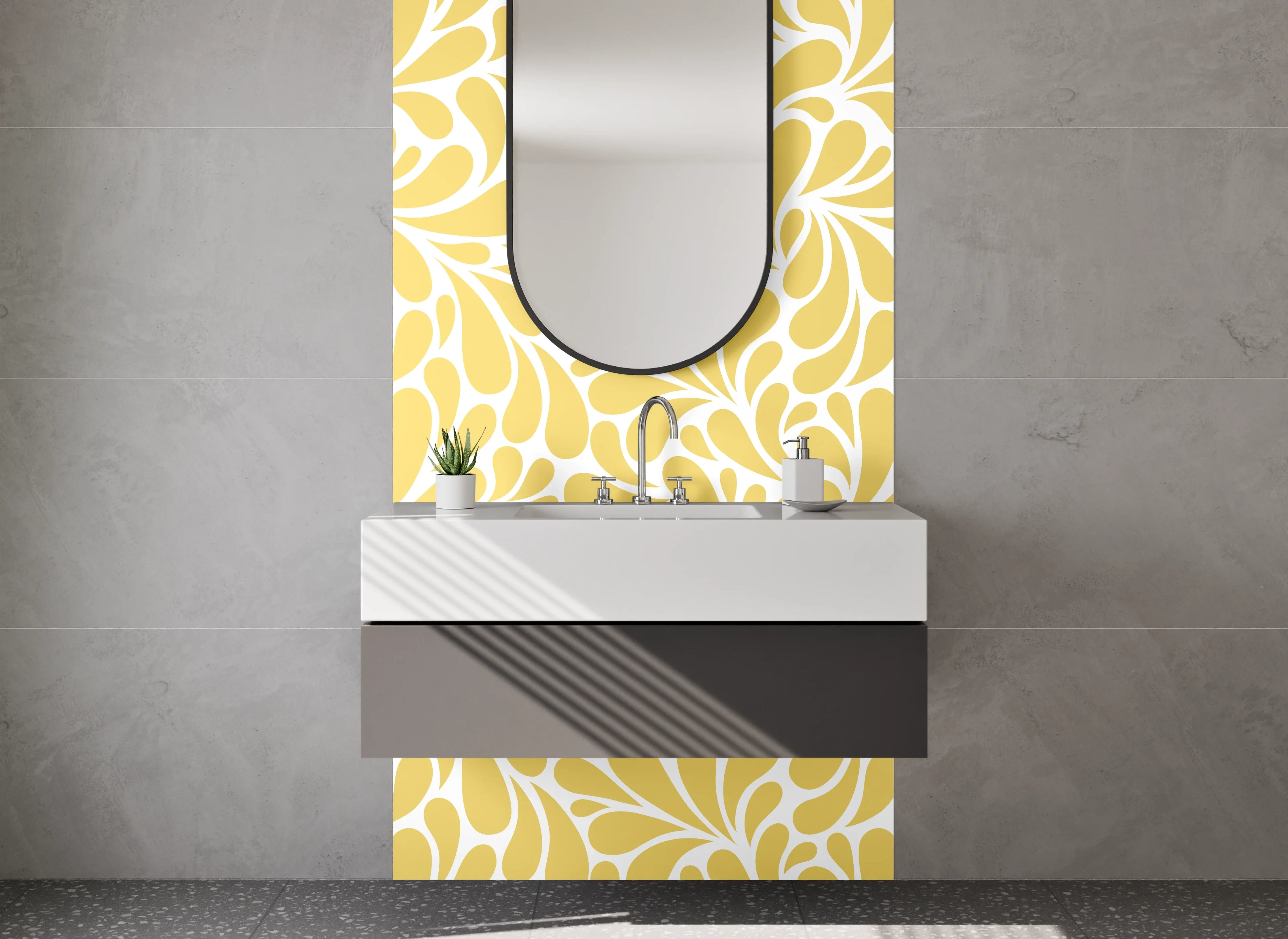 Waschbecken-Rückwand - Gelbes Ornamentmuster – Frischer Look