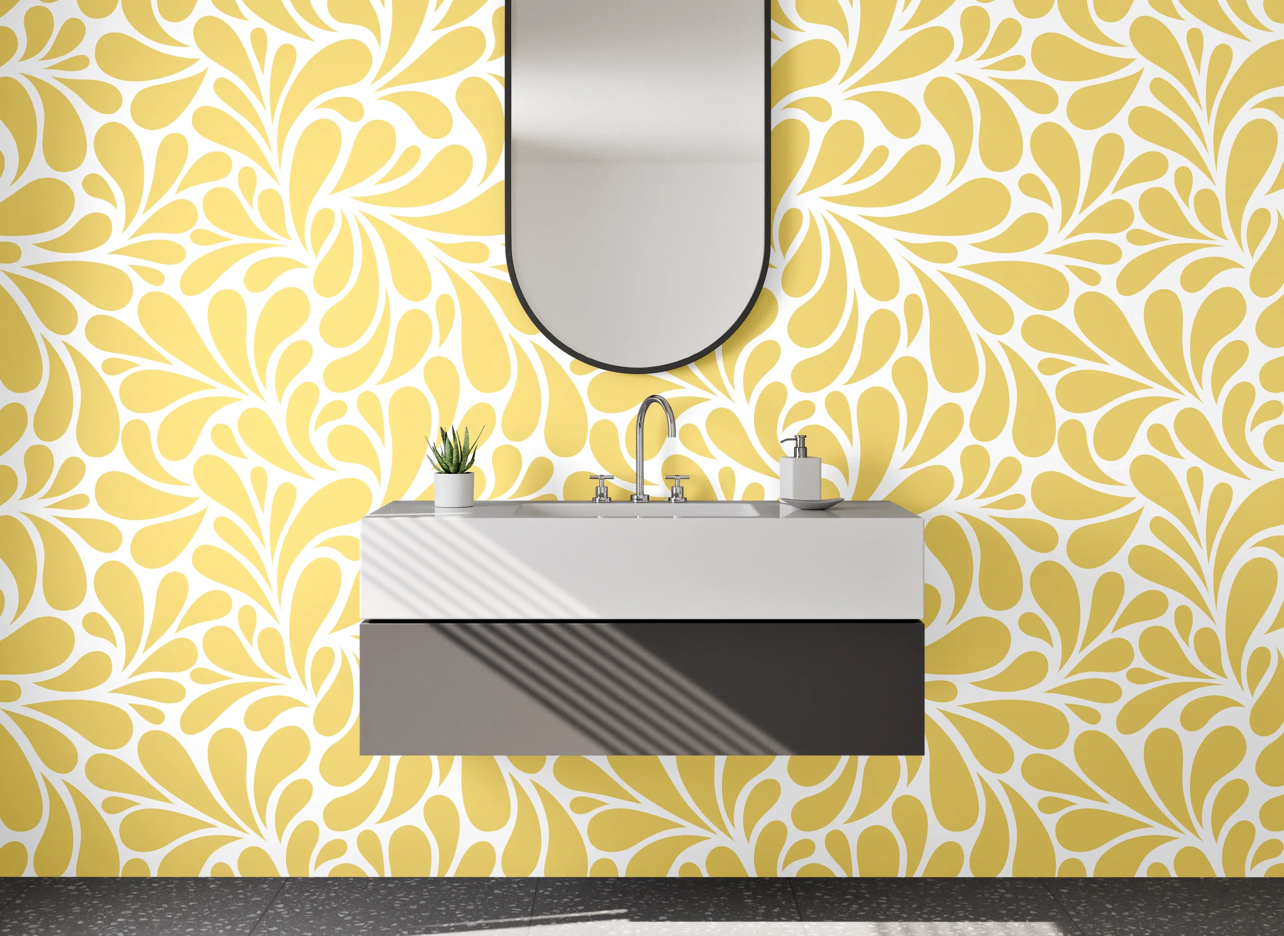 Waschbecken-Rückwand - Gelbes Ornamentmuster – Frischer Look