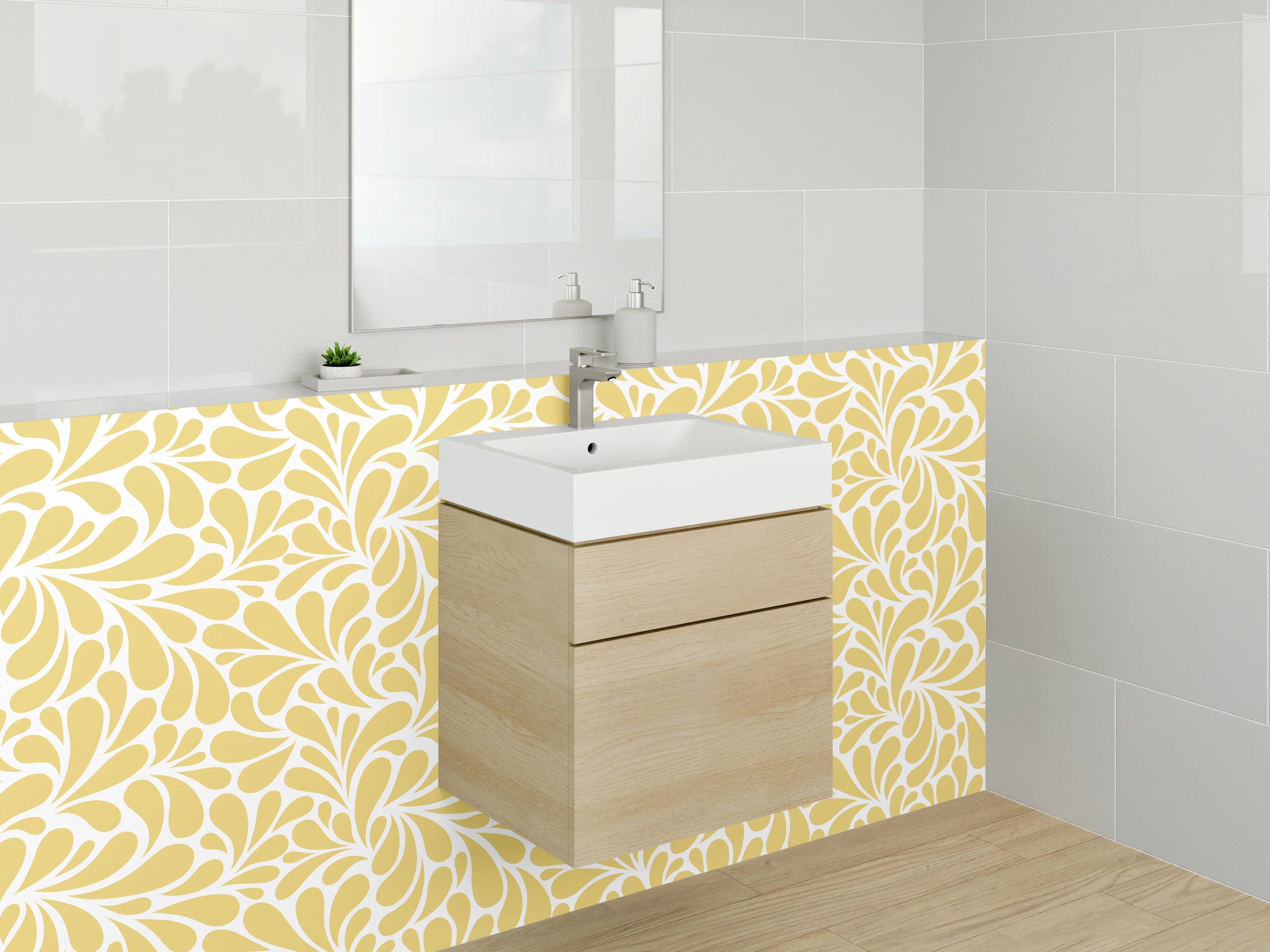 Waschbecken-Rückwand - Gelbes Ornamentmuster – Frischer Look