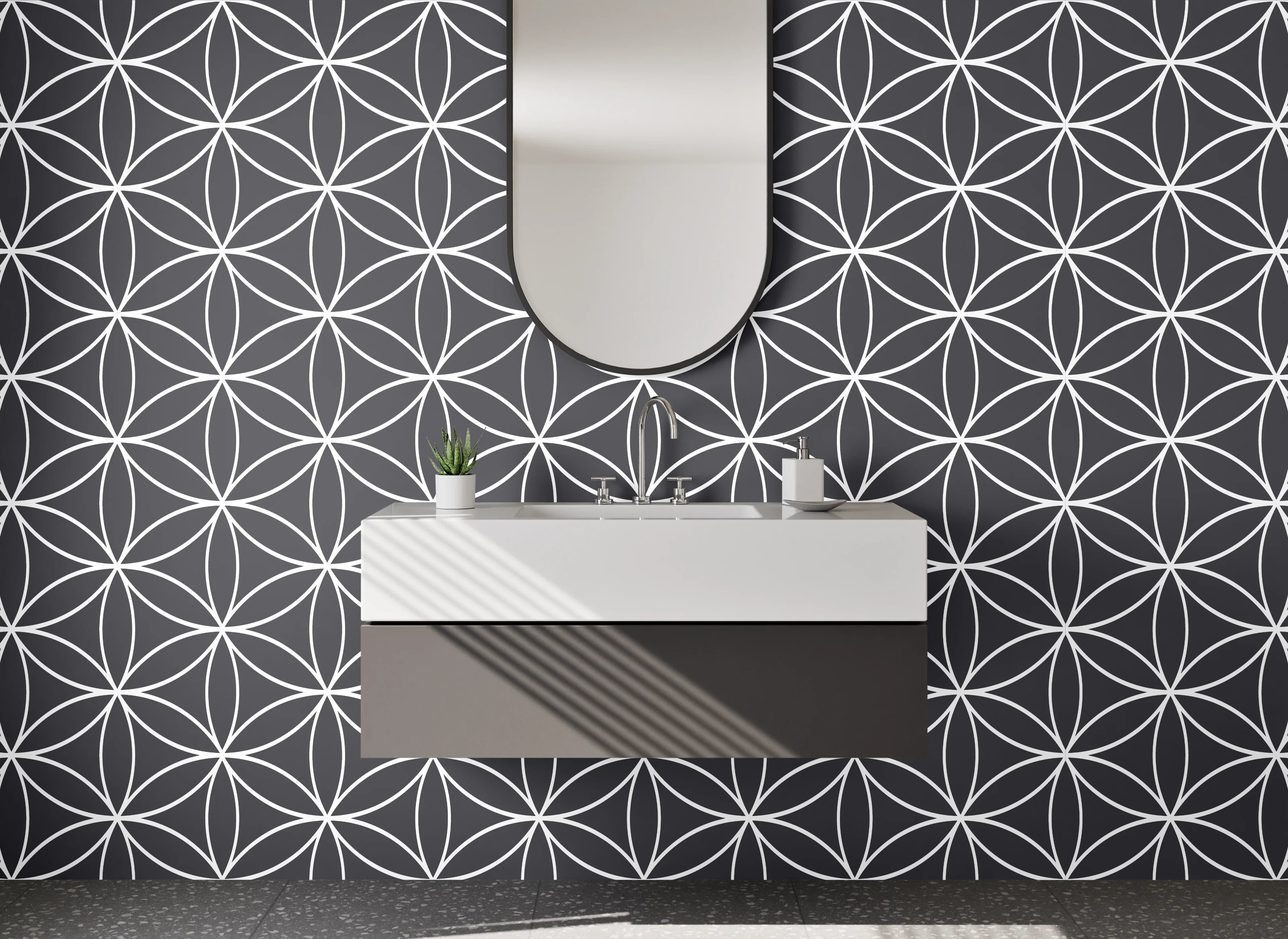 Waschbecken-Rückwand - Geometrisch grau-weißes Muster Wanddekor