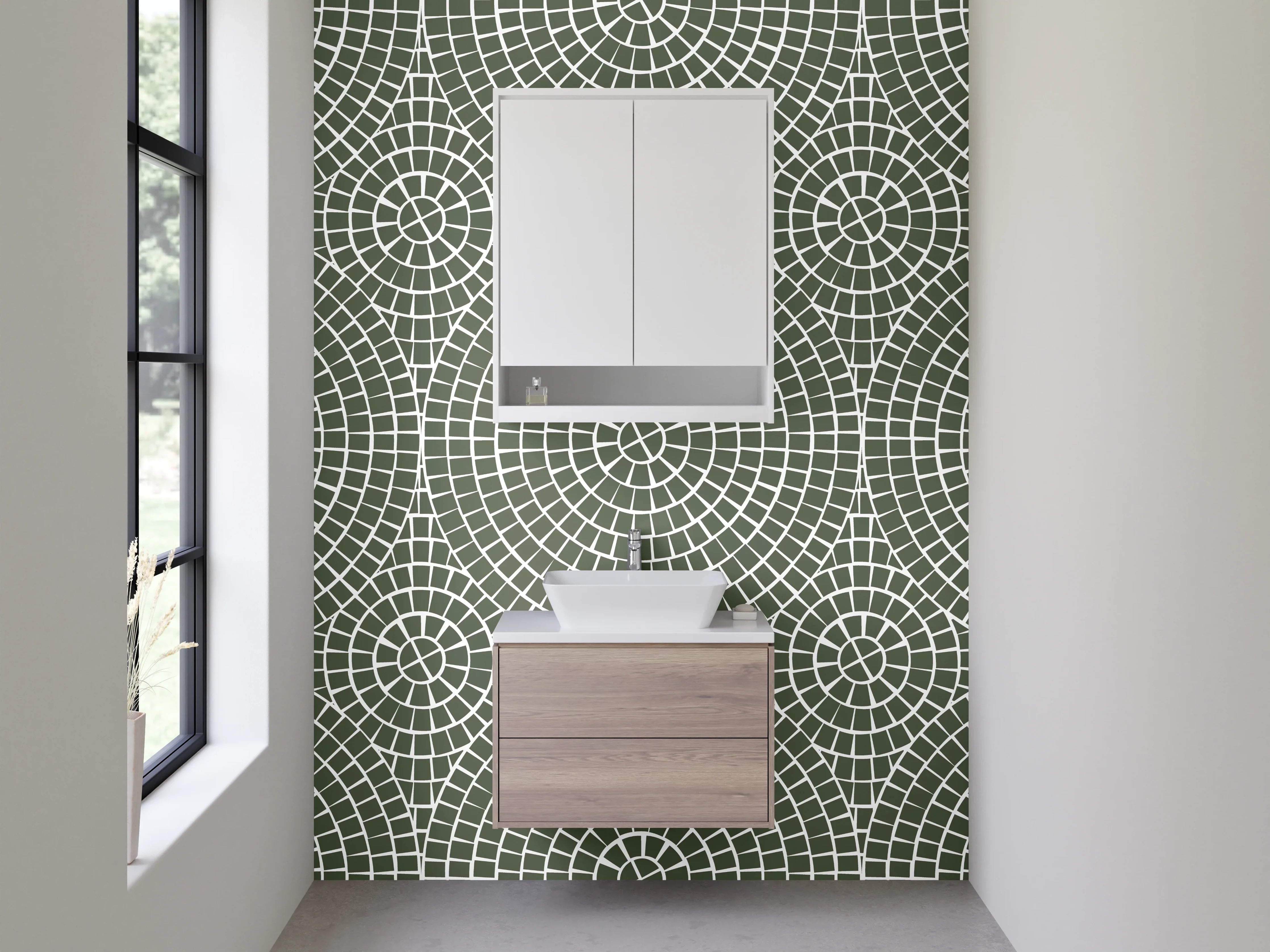 Waschbecken-Rückwand - Geometrisch grünes Mandala Muster